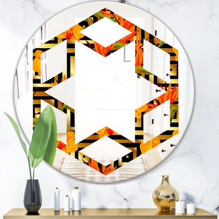 Tropical Gold Luxury Pattern III - Modern Round or Oval Wall Mirror - Hexagon Star