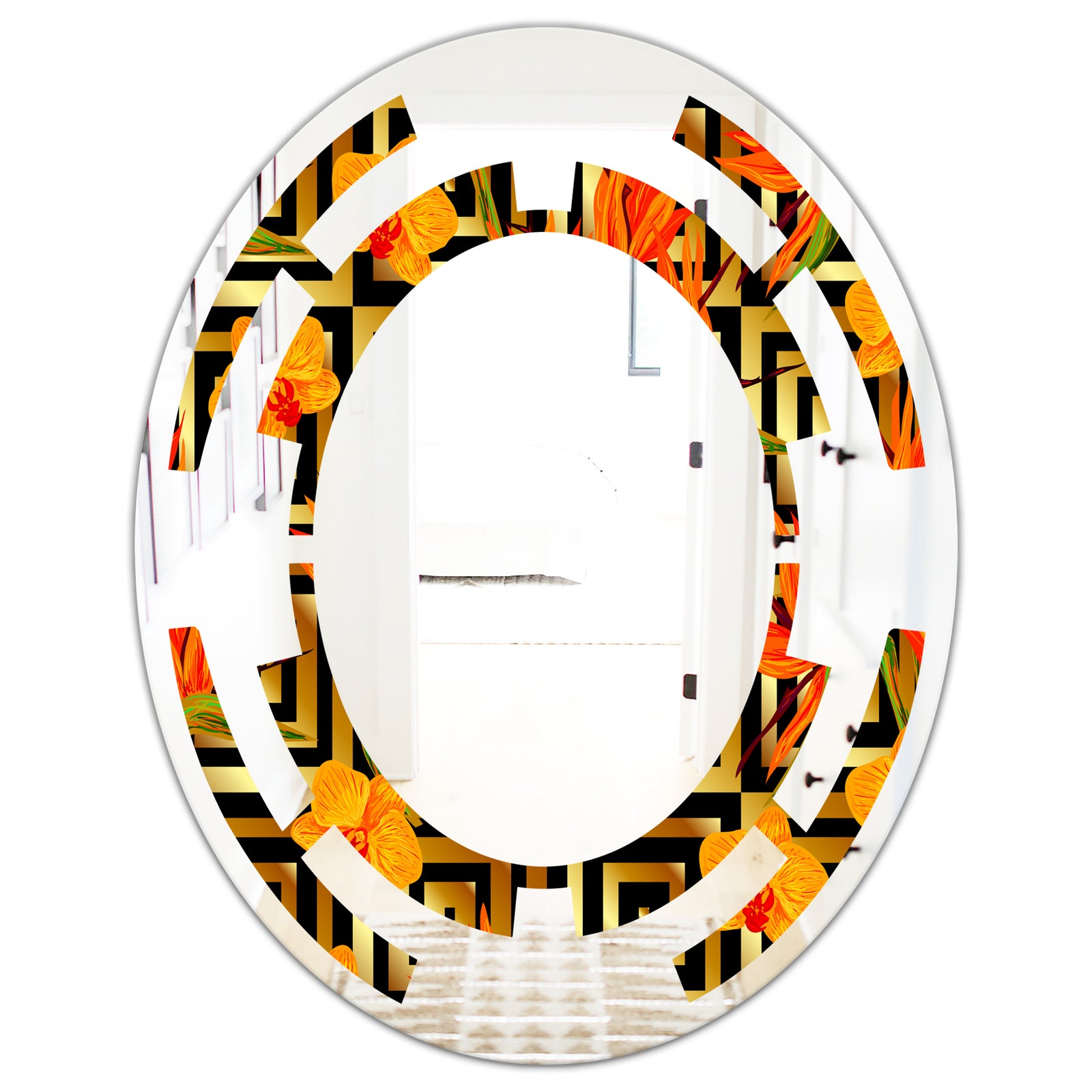 Tropical Gold Luxury Pattern III - Modern Round or Oval Wall Mirror - Space