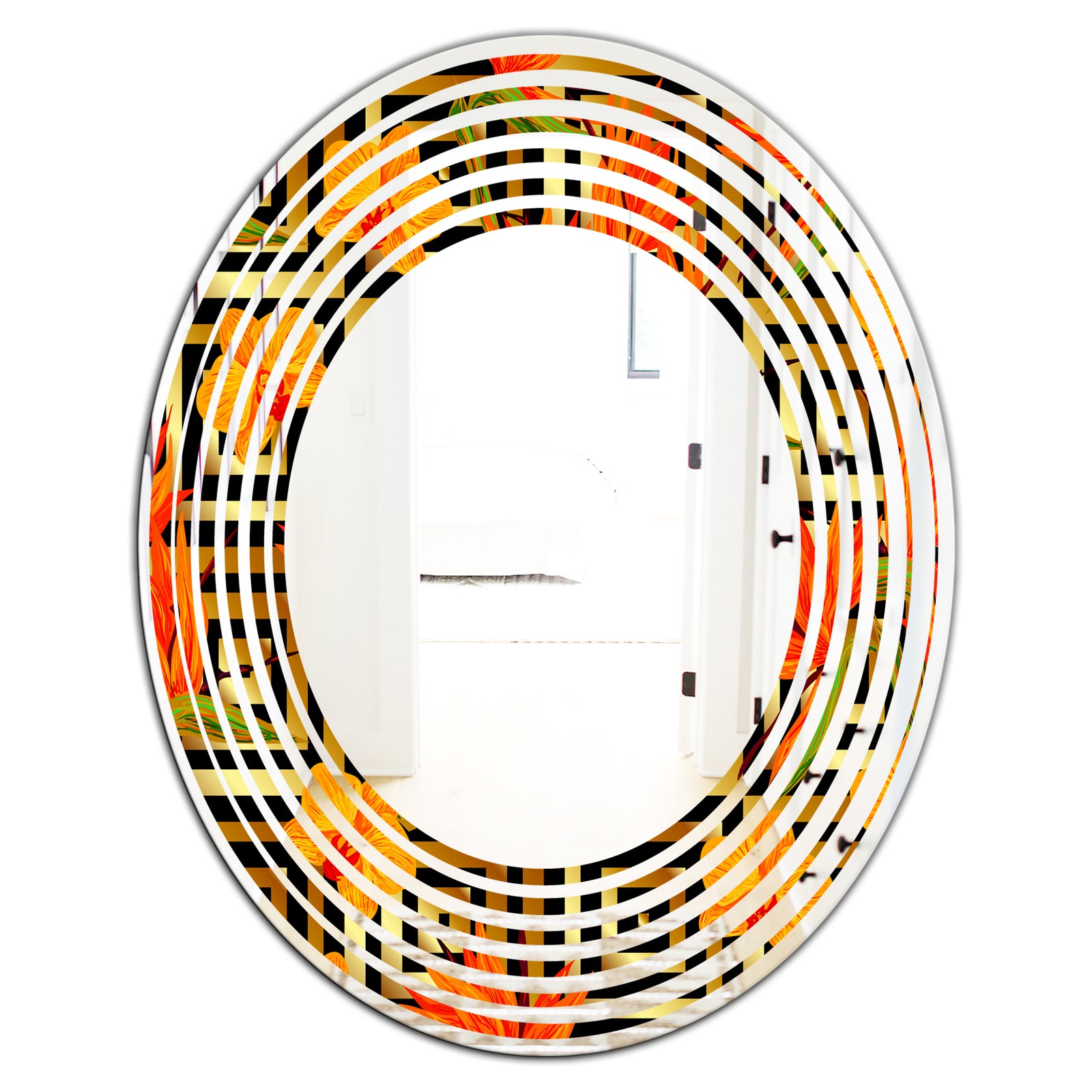 Tropical Gold Luxury Pattern III - Modern Round or Oval Wall Mirror - Wave