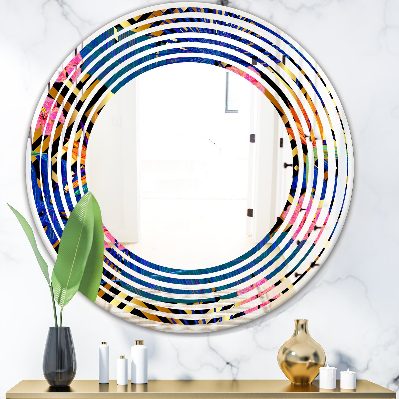 Abstract Retro Design IV - Modern Round or Oval Wall Mirror - Wave