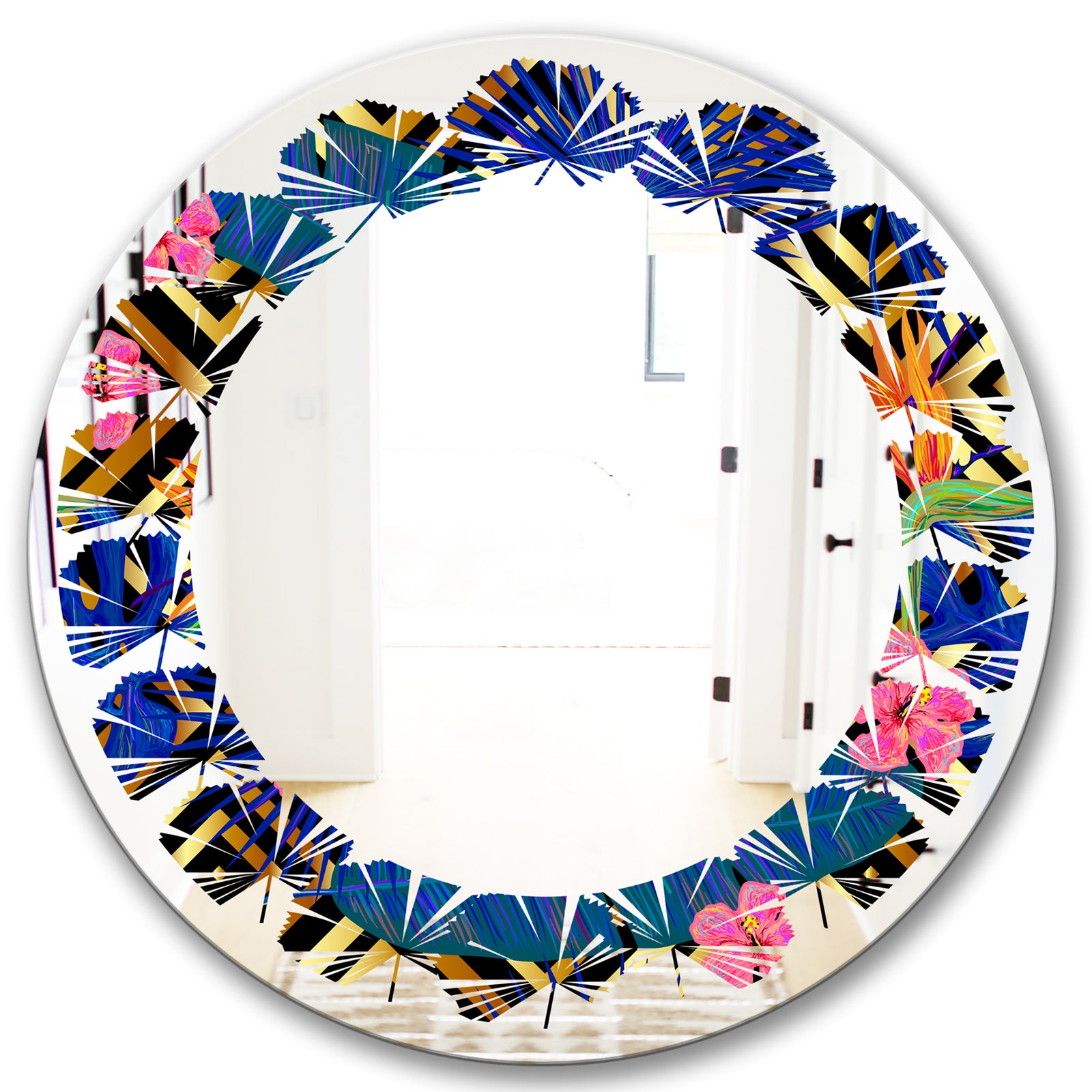 Abstract Retro Design IV - Modern Round or Oval Wall Mirror - Leaves