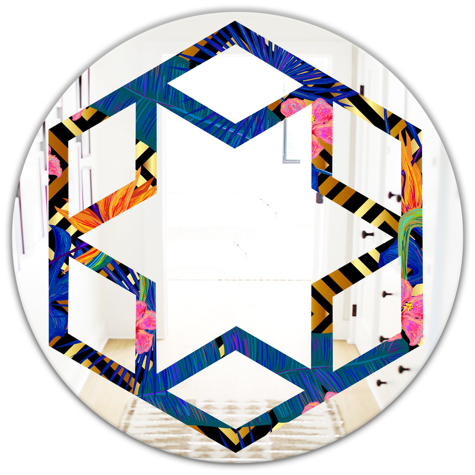 Abstract Retro Design IV - Modern Round or Oval Wall Mirror - Hexagon Star