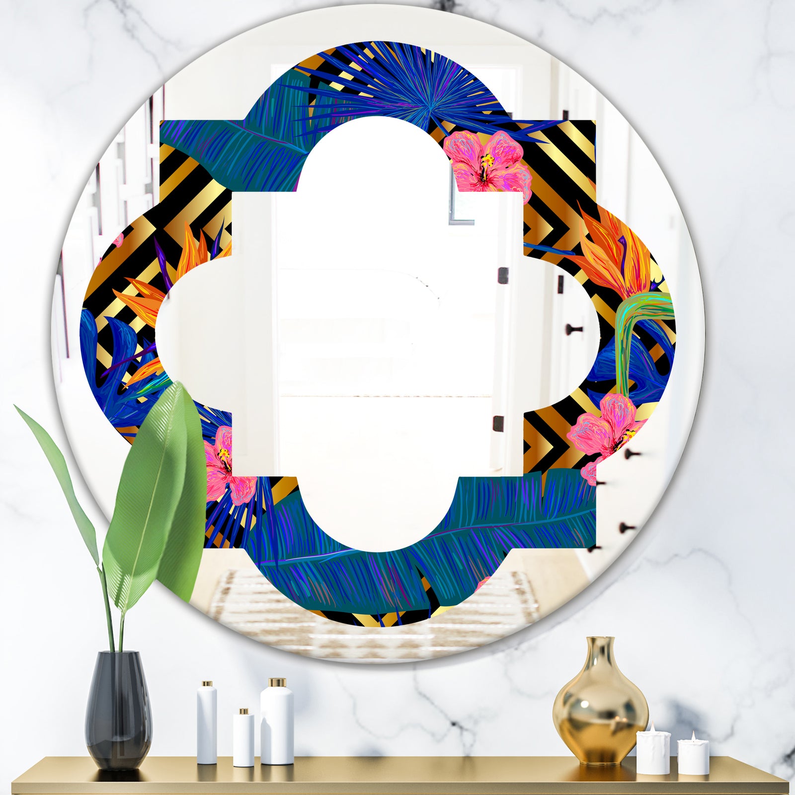 Abstract Retro Design IV - Modern Round or Oval Wall Mirror - Quatrefoil