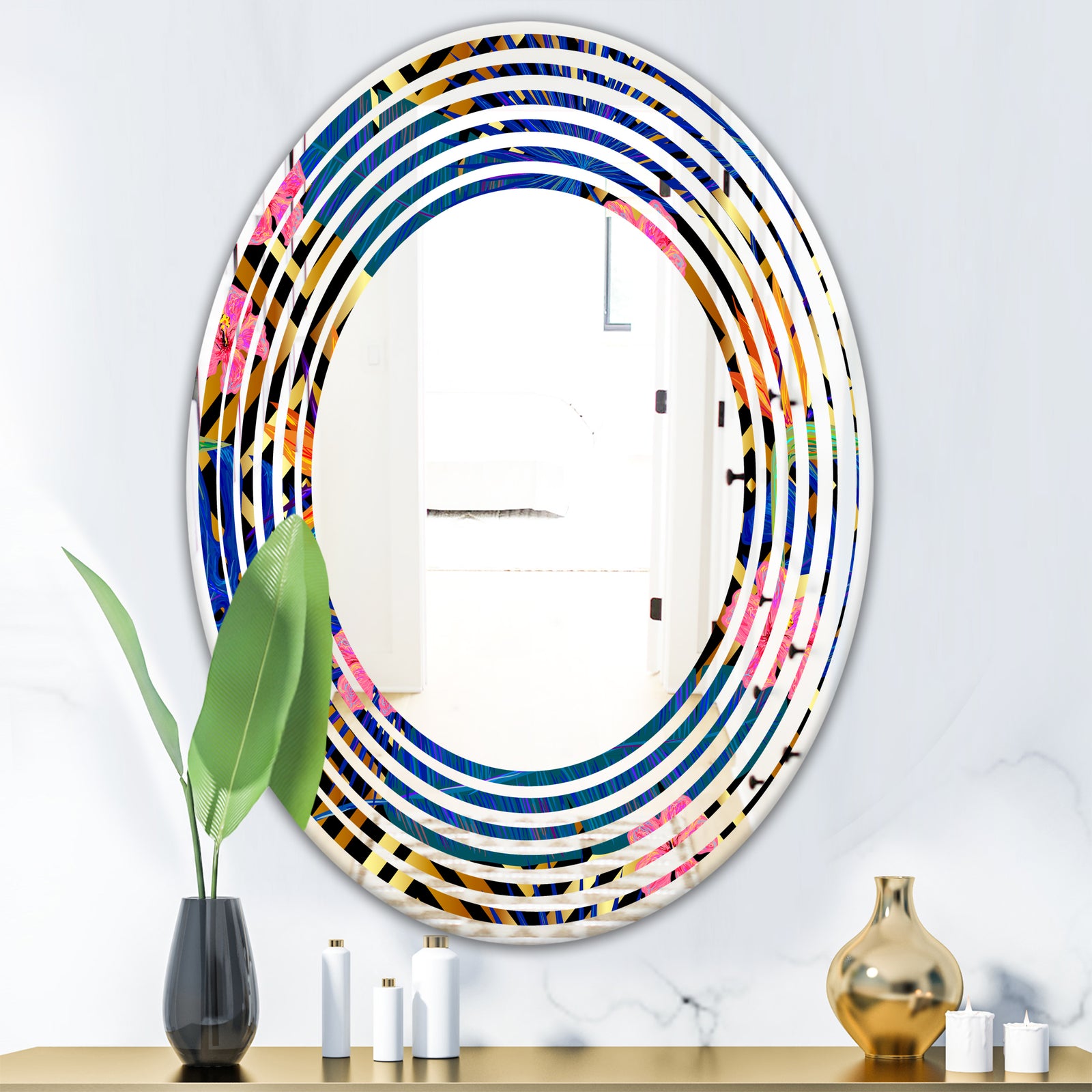 Abstract Retro Design IV - Modern Round or Oval Wall Mirror - Wave