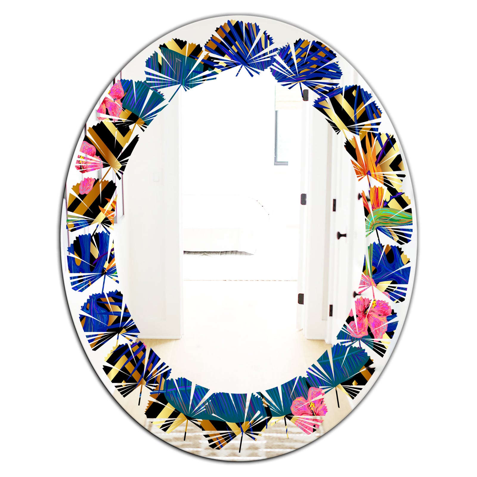 Abstract Retro Design IV - Modern Round or Oval Wall Mirror - Leaves