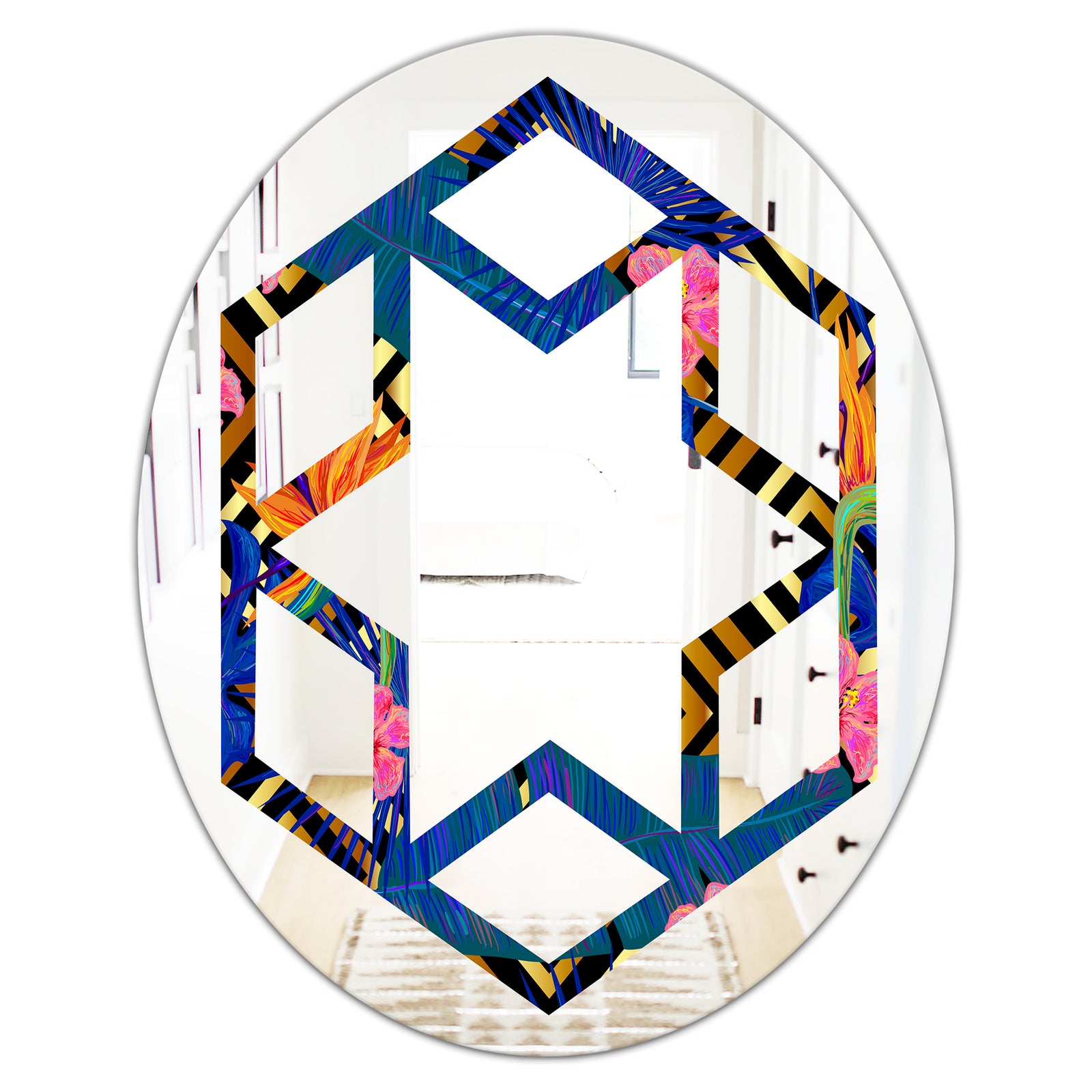 Abstract Retro Design IV - Modern Round or Oval Wall Mirror - Hexagon Star