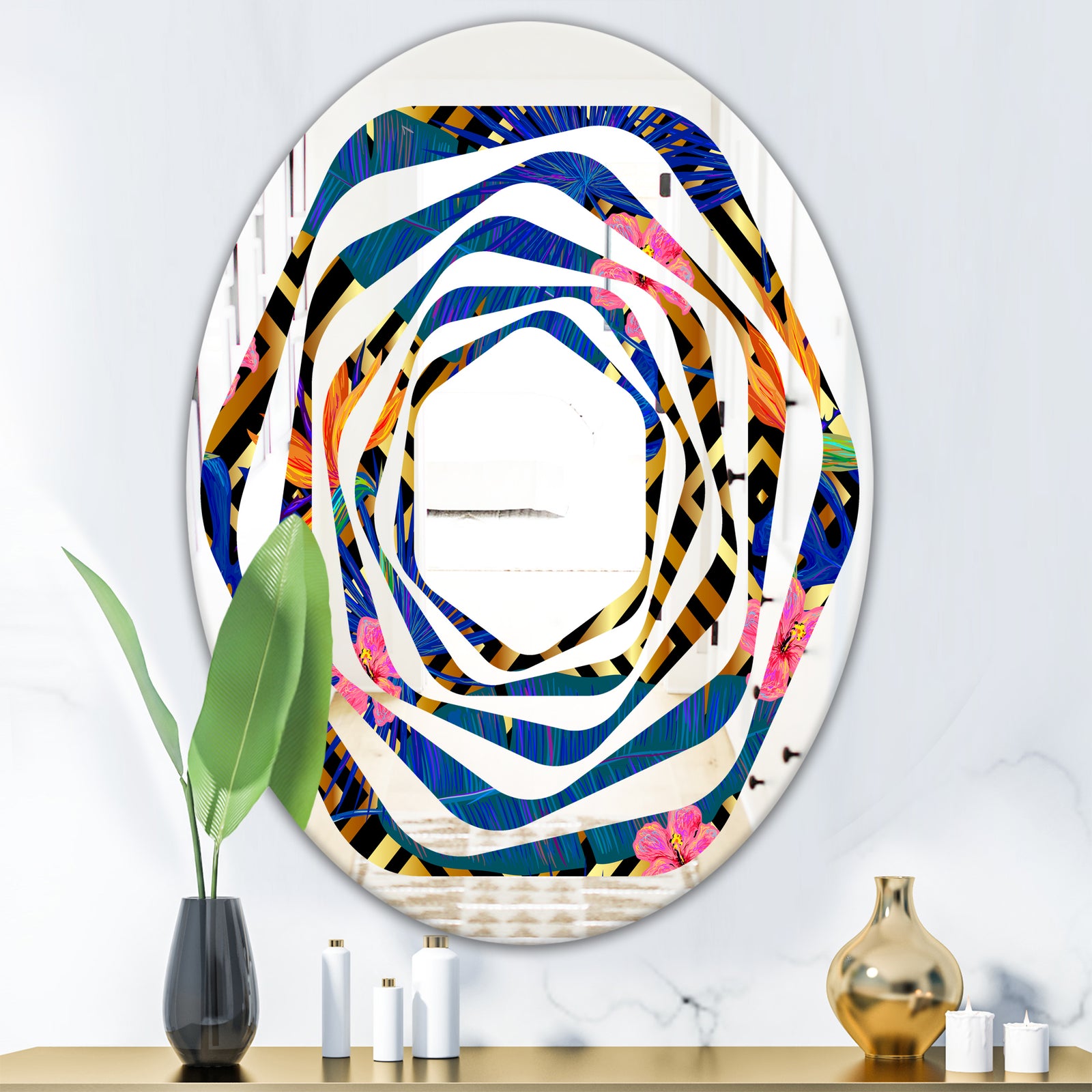 Abstract Retro Design IV - Modern Round or Oval Wall Mirror - Whirl
