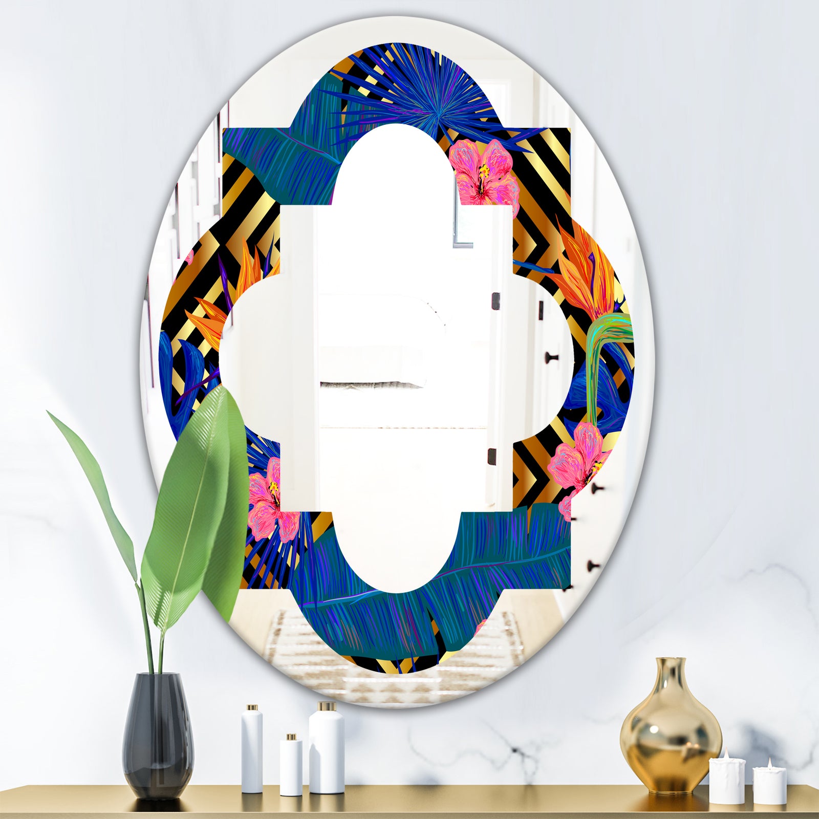 Abstract Retro Design IV - Modern Round or Oval Wall Mirror - Quatrefoil