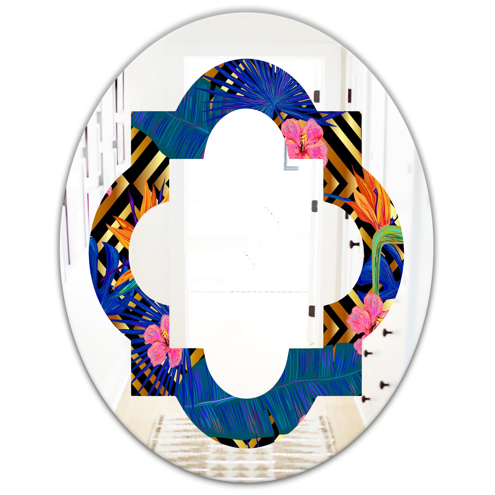 Abstract Retro Design IV - Modern Round or Oval Wall Mirror - Quatrefoil