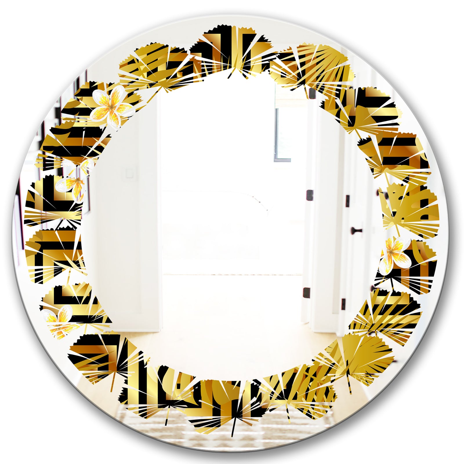 Modern gold luxury pattern - Modern Round or Oval Wall Mirror - Leaves