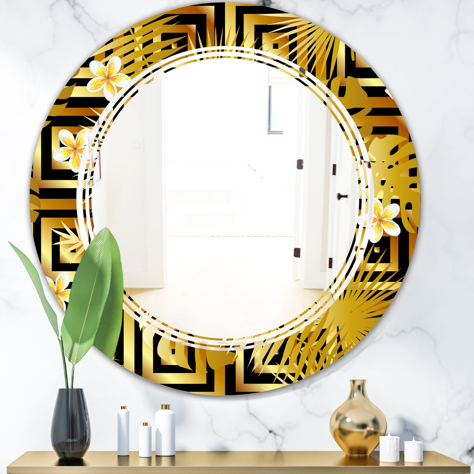 Modern gold luxury pattern - Modern Round or Oval Wall Mirror - Triple C