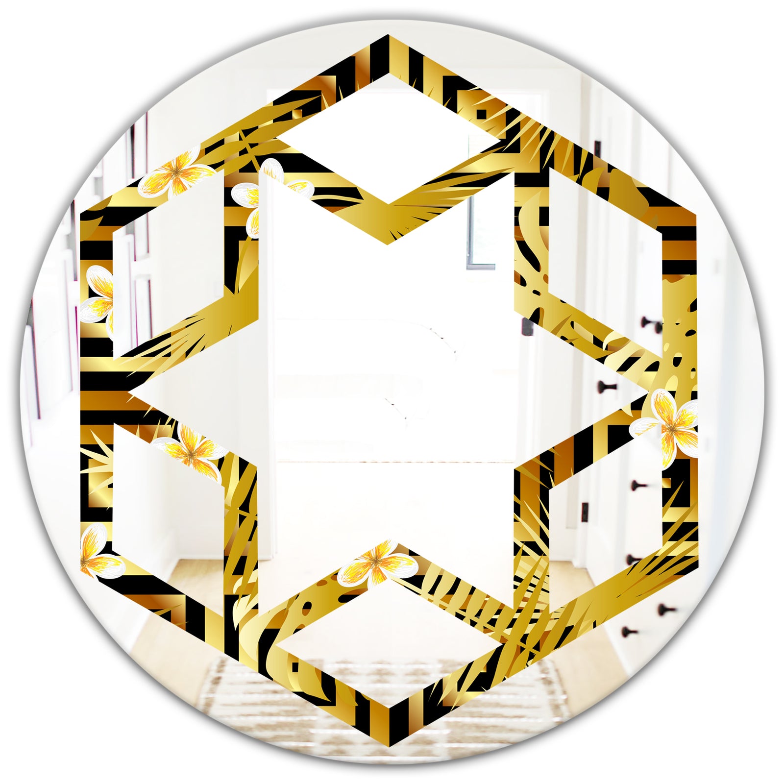 Modern gold luxury pattern - Modern Round or Oval Wall Mirror - Hexagon Star
