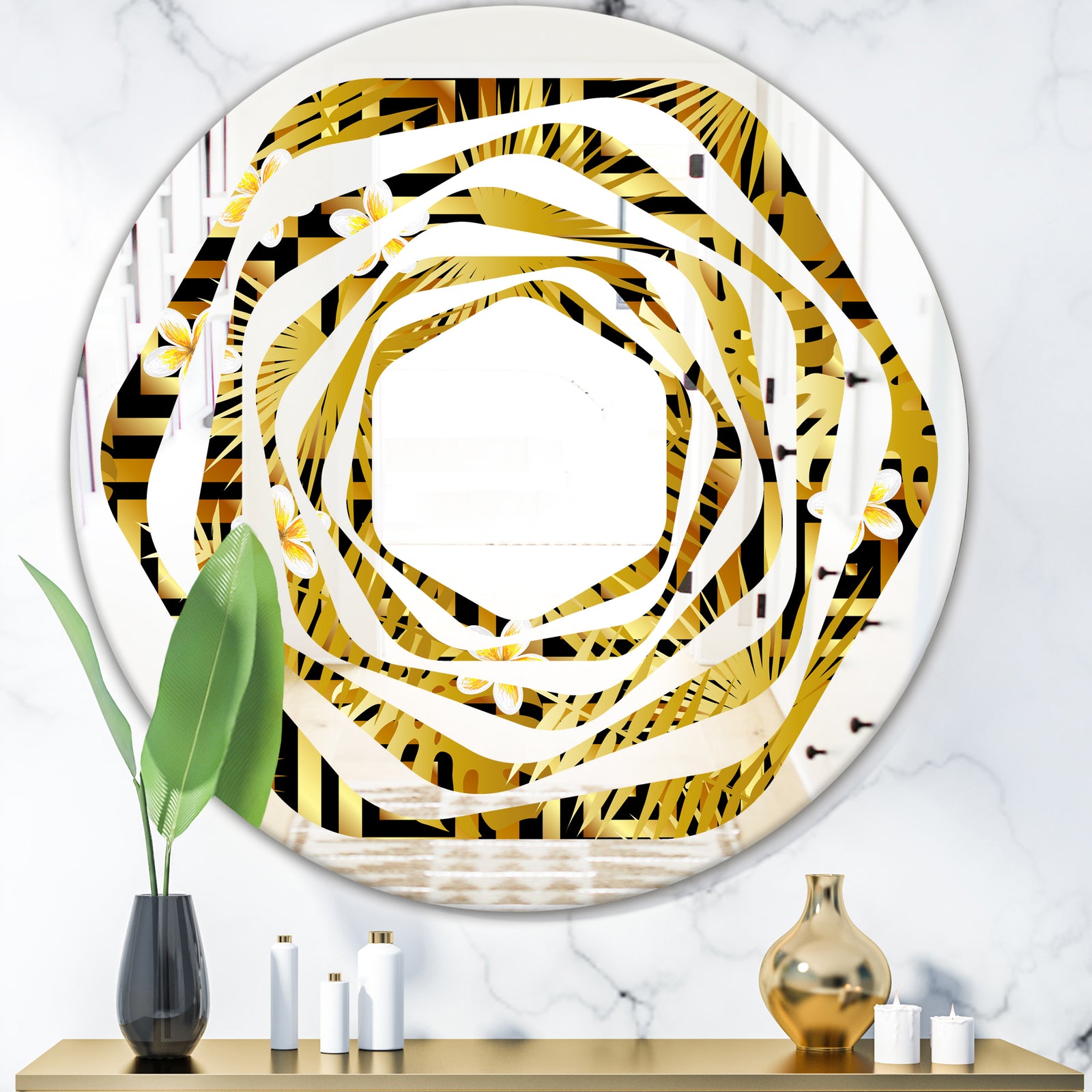 Modern gold luxury pattern - Modern Round or Oval Wall Mirror - Whirl