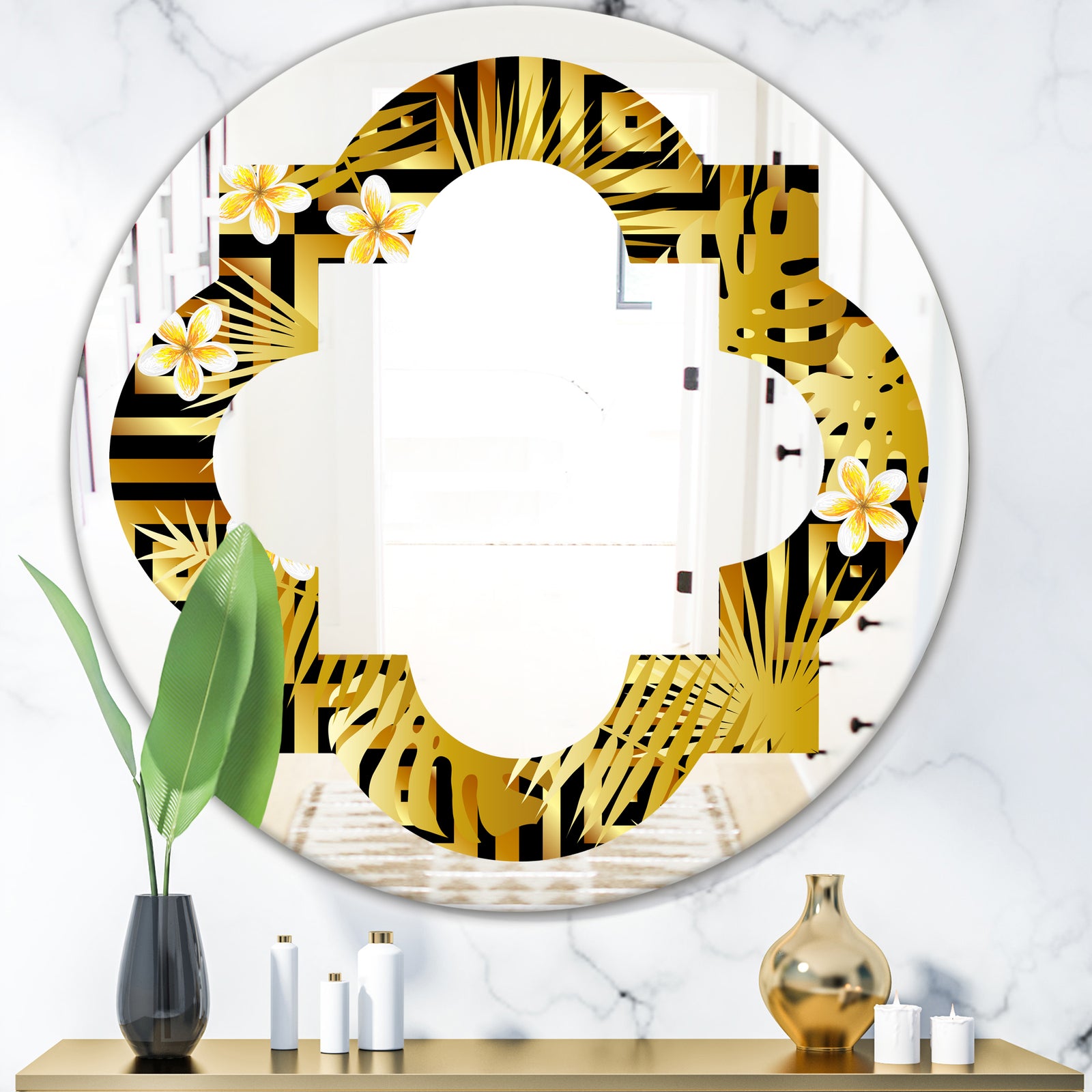 Modern gold luxury pattern - Modern Round or Oval Wall Mirror - Quatrefoil