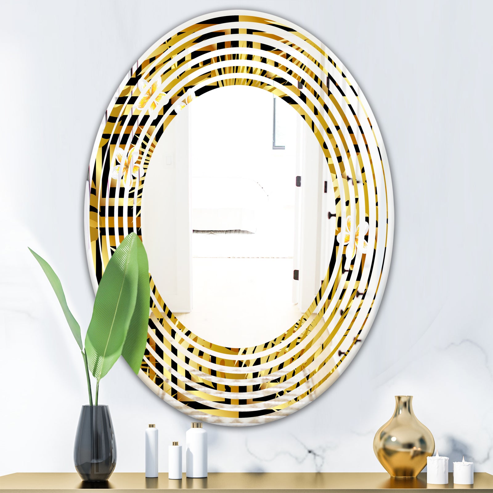 Modern gold luxury pattern - Modern Round or Oval Wall Mirror - Wave