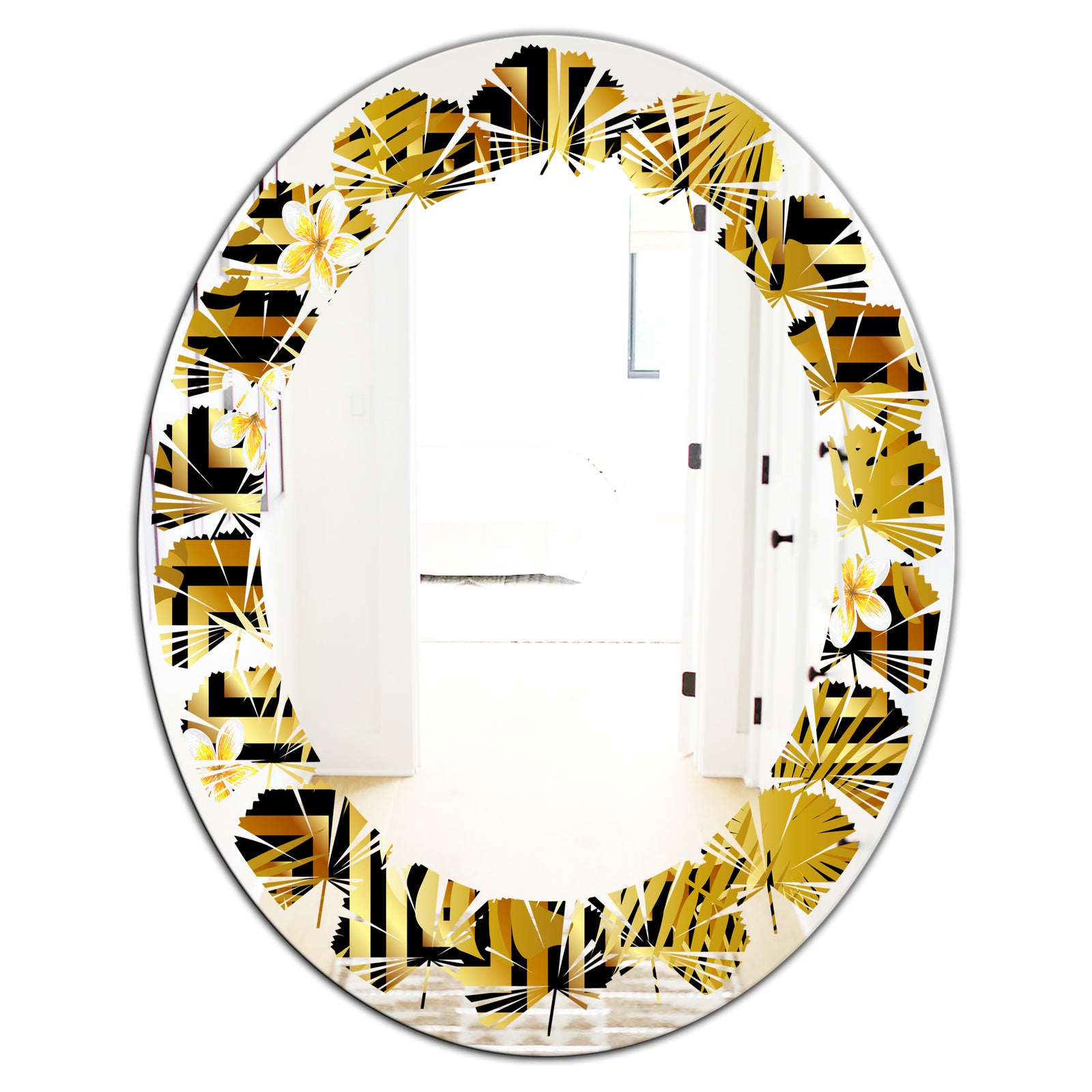 Modern gold luxury pattern - Modern Round or Oval Wall Mirror - Leaves