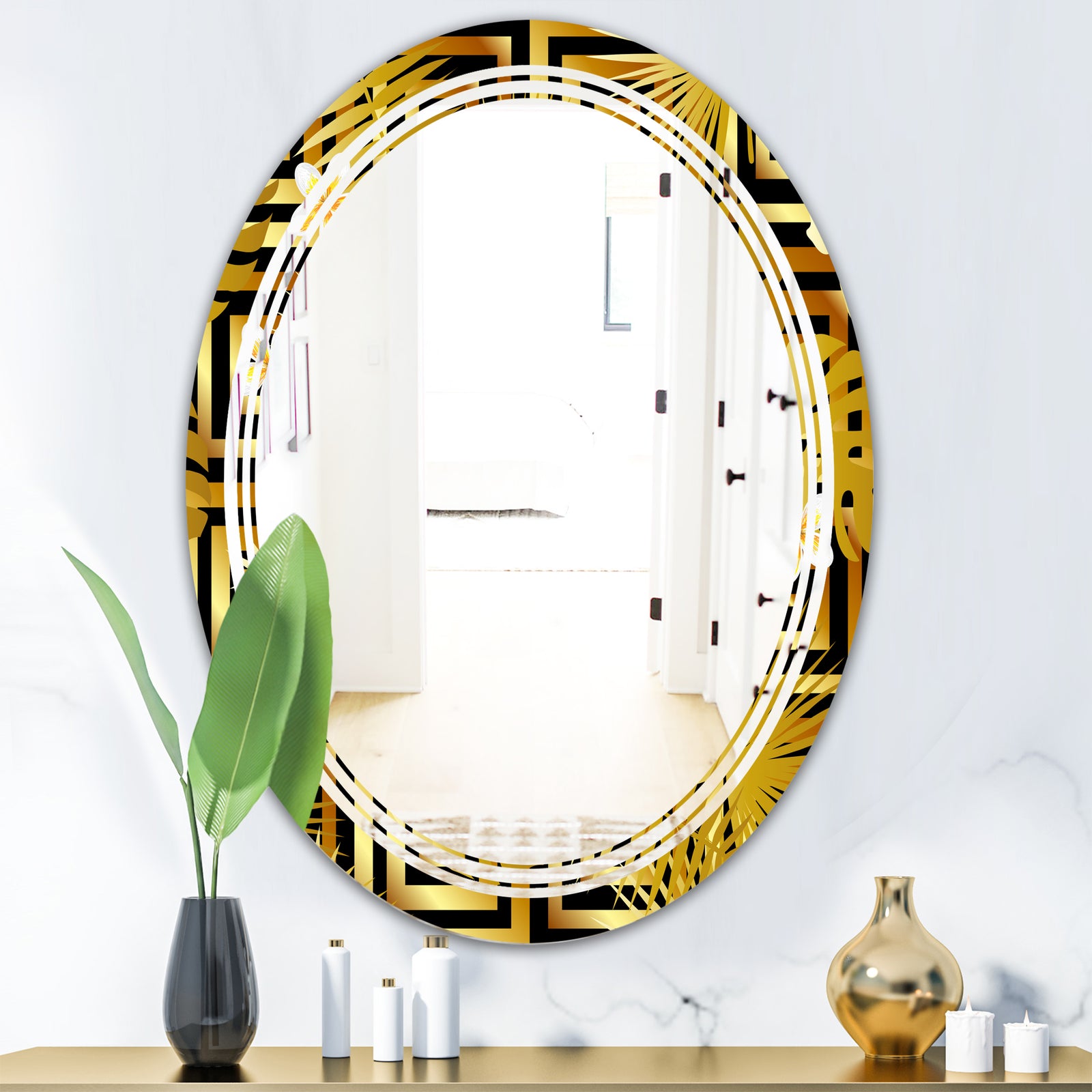 Modern gold luxury pattern - Modern Round or Oval Wall Mirror - Triple C
