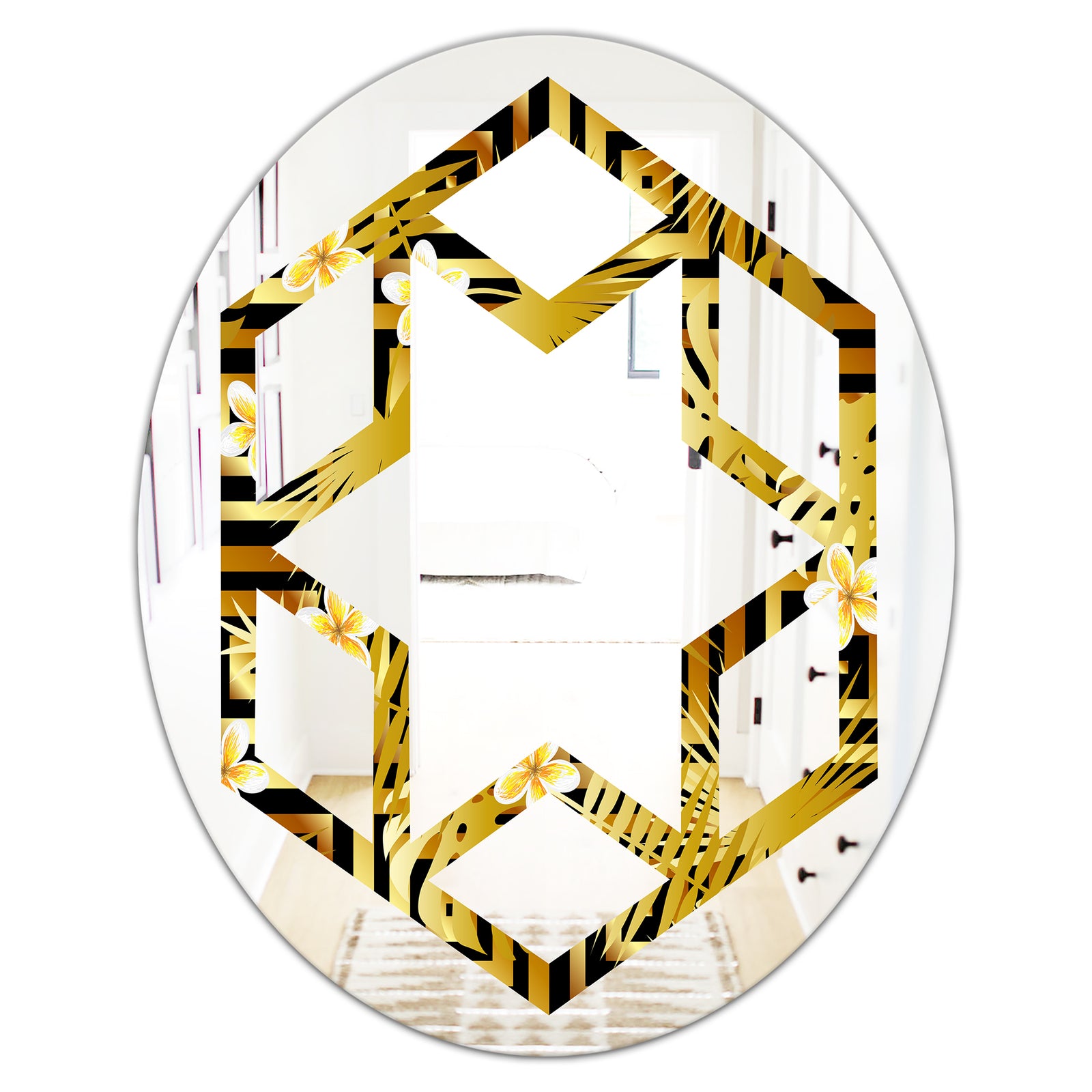 Modern gold luxury pattern - Modern Round or Oval Wall Mirror - Hexagon Star