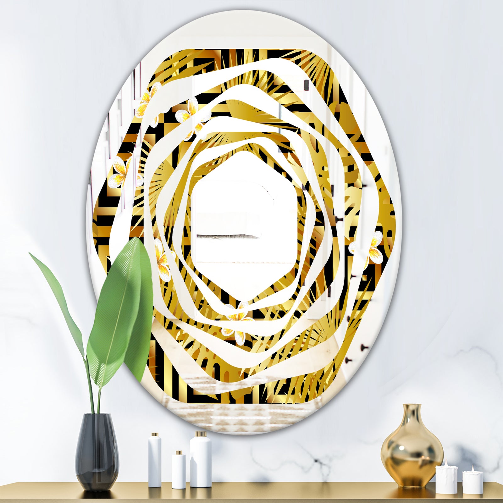 Modern gold luxury pattern - Modern Round or Oval Wall Mirror - Whirl