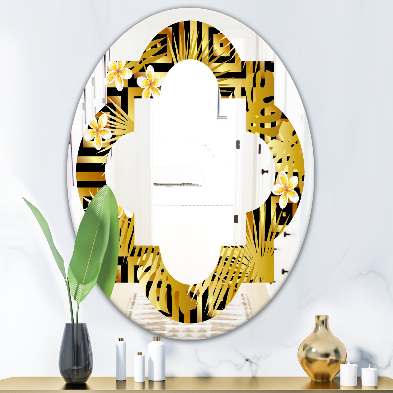 Modern gold luxury pattern - Modern Round or Oval Wall Mirror - Quatrefoil