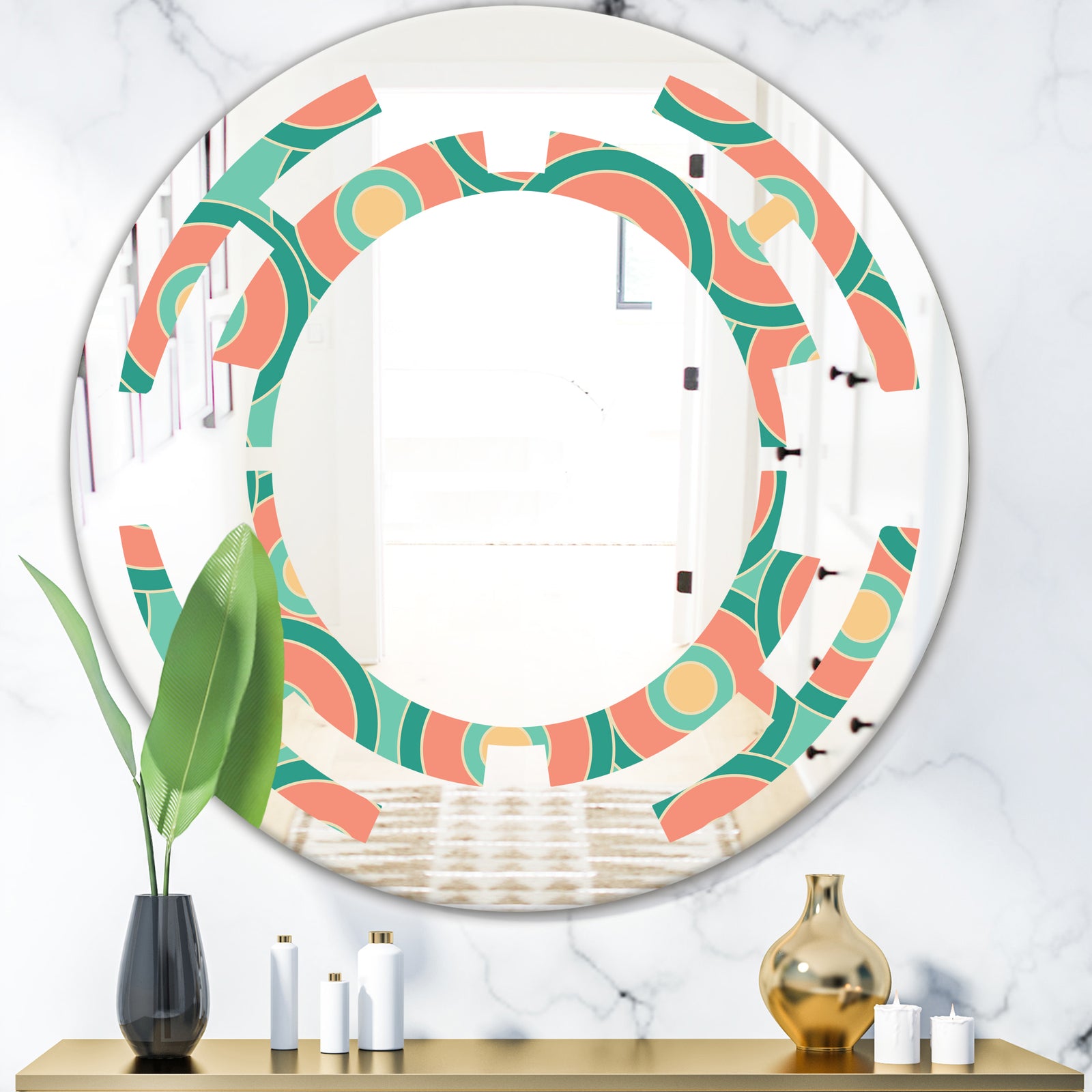 Retro Circular Pattern VI - Modern Round or Oval Wall Mirror - Space
