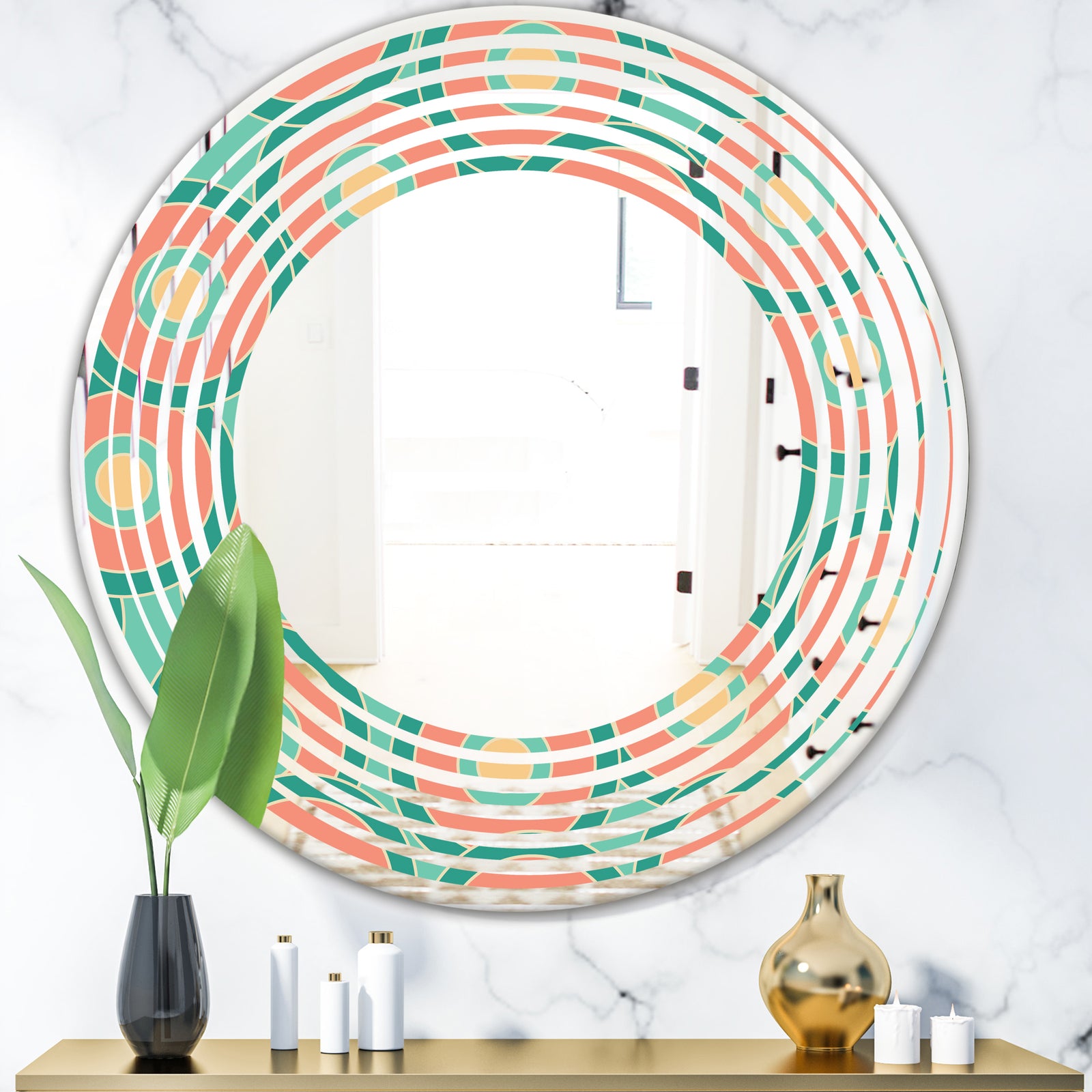 Retro Circular Pattern VI - Modern Round or Oval Wall Mirror - Wave