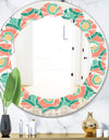 Retro Circular Pattern VI - Modern Round or Oval Wall Mirror - Leaves