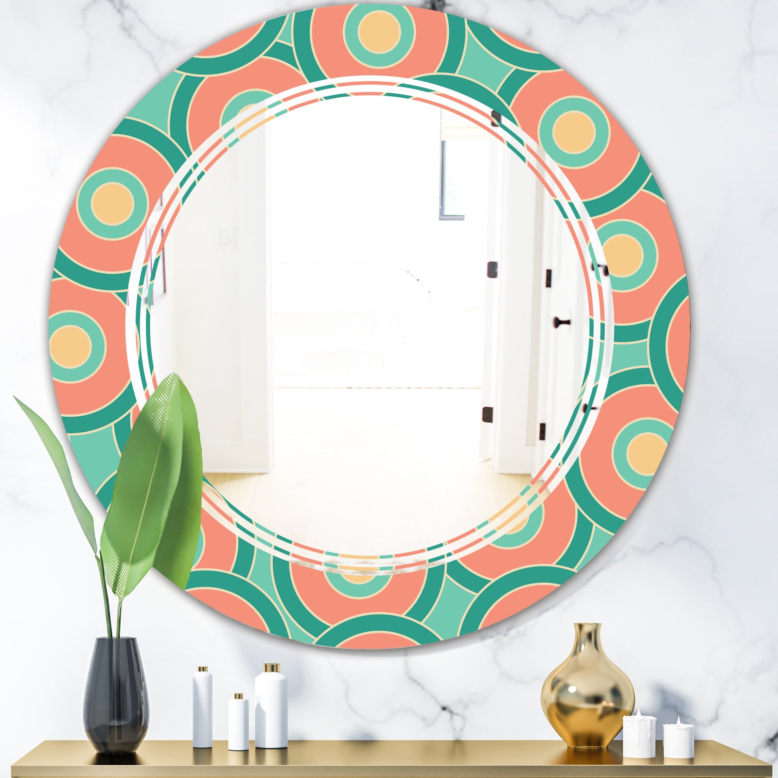 Retro Circular Pattern VI - Modern Round or Oval Wall Mirror - Triple C