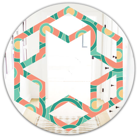 Retro Circular Pattern VI - Modern Round or Oval Wall Mirror - Hexagon Star