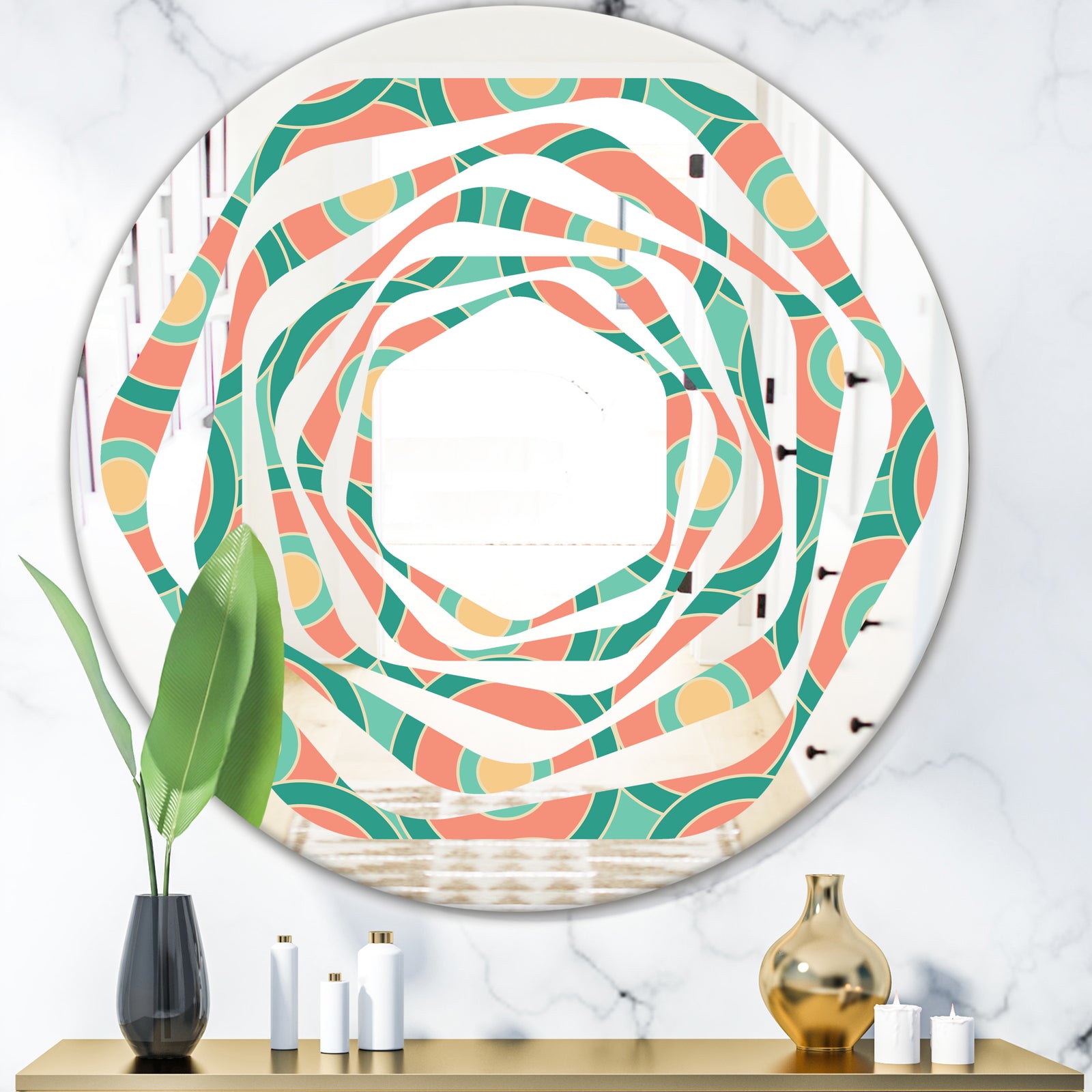 Retro Circular Pattern VI - Modern Round or Oval Wall Mirror - Whirl