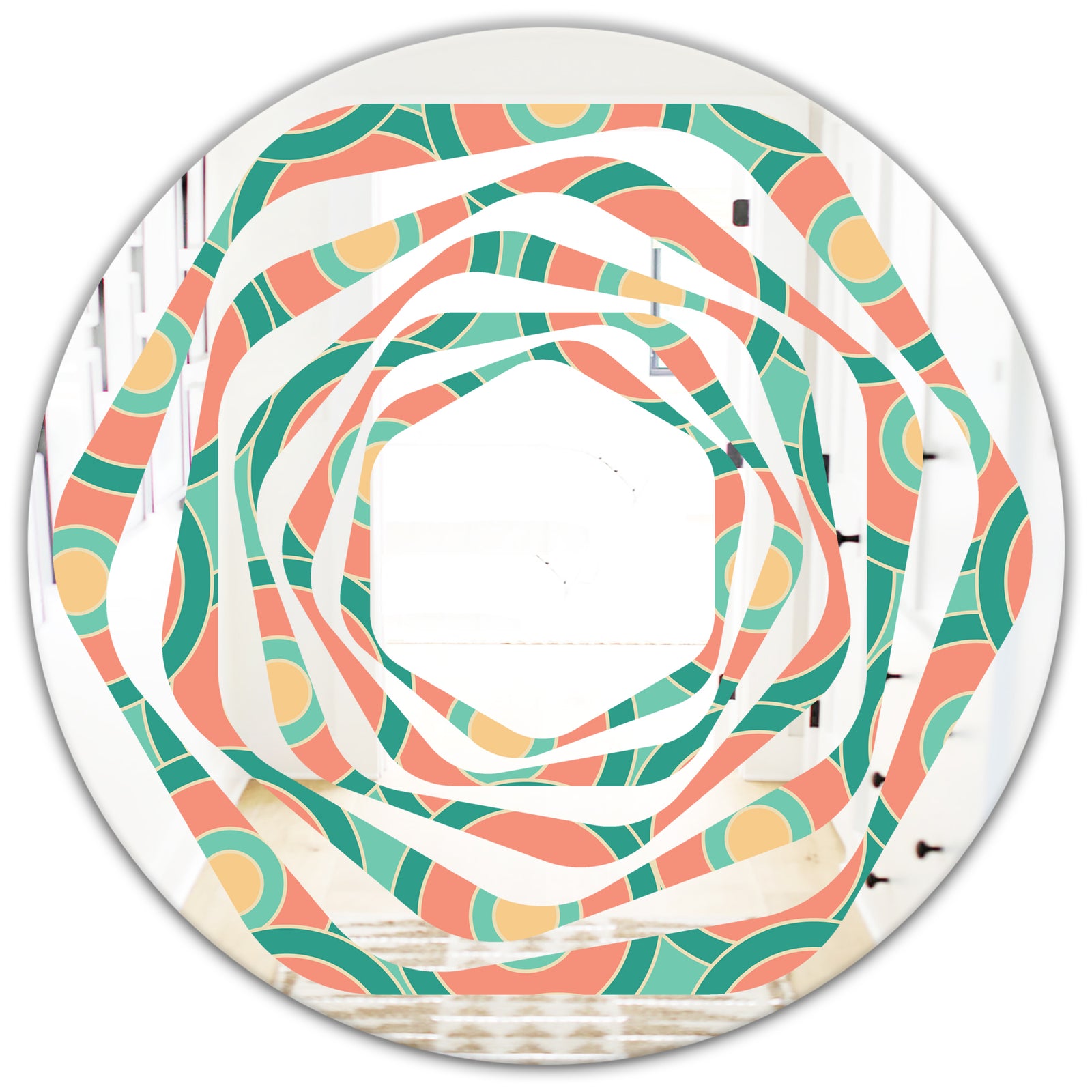 Retro Circular Pattern VI - Modern Round or Oval Wall Mirror - Whirl