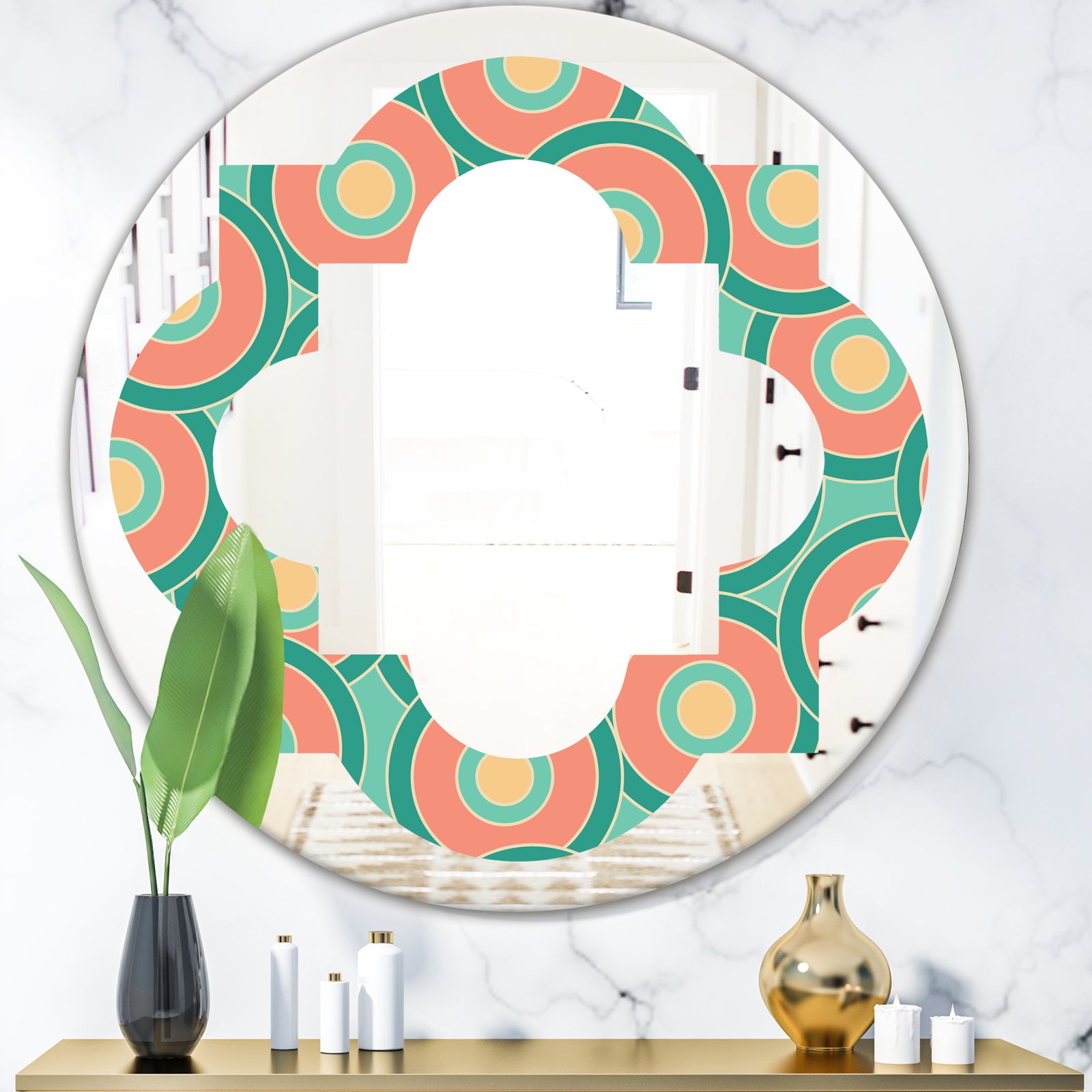 Retro Circular Pattern VI - Modern Round or Oval Wall Mirror - Quatrefoil