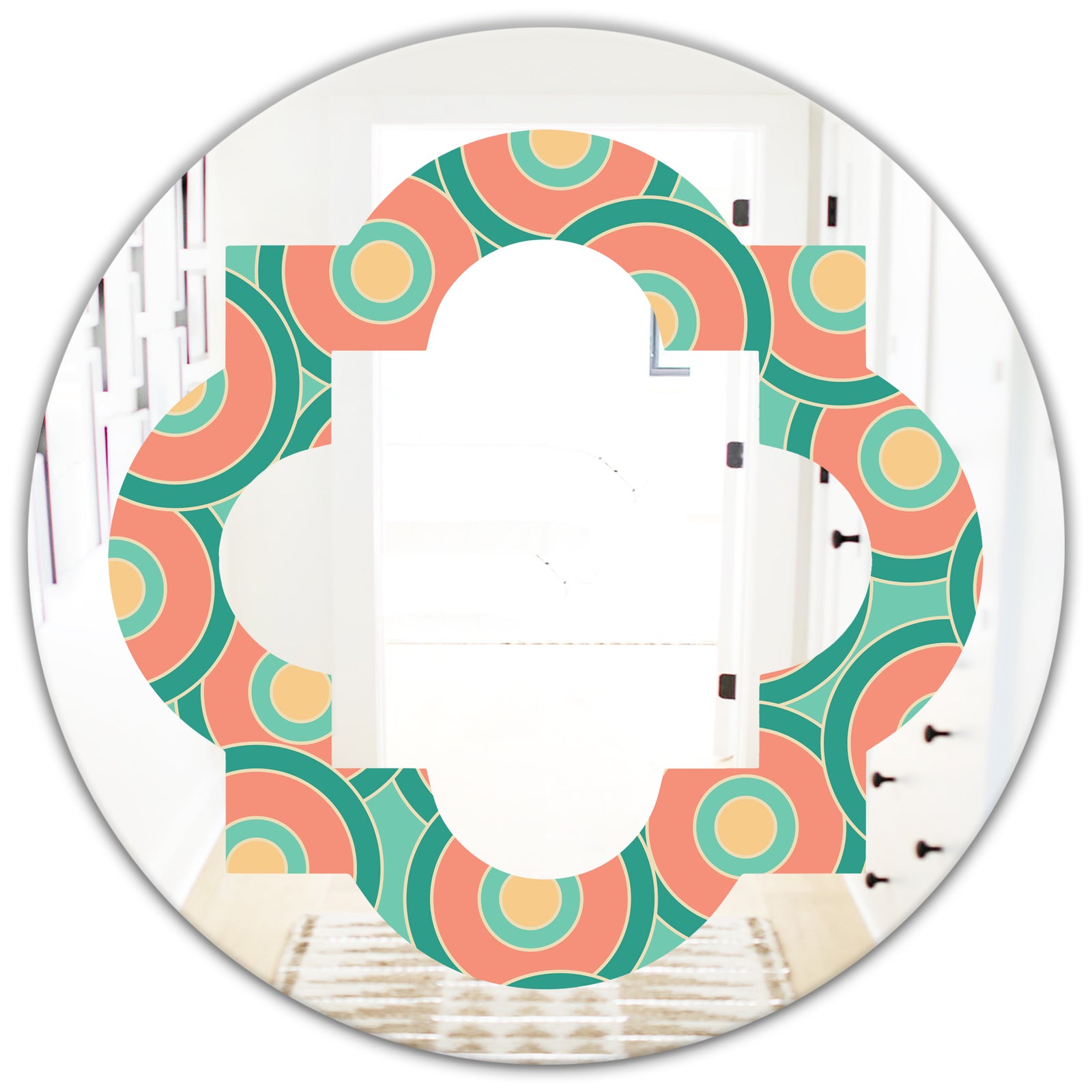 Retro Circular Pattern VI - Modern Round or Oval Wall Mirror - Quatrefoil