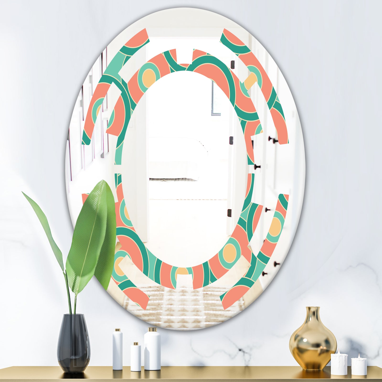 Retro Circular Pattern VI - Modern Round or Oval Wall Mirror - Space
