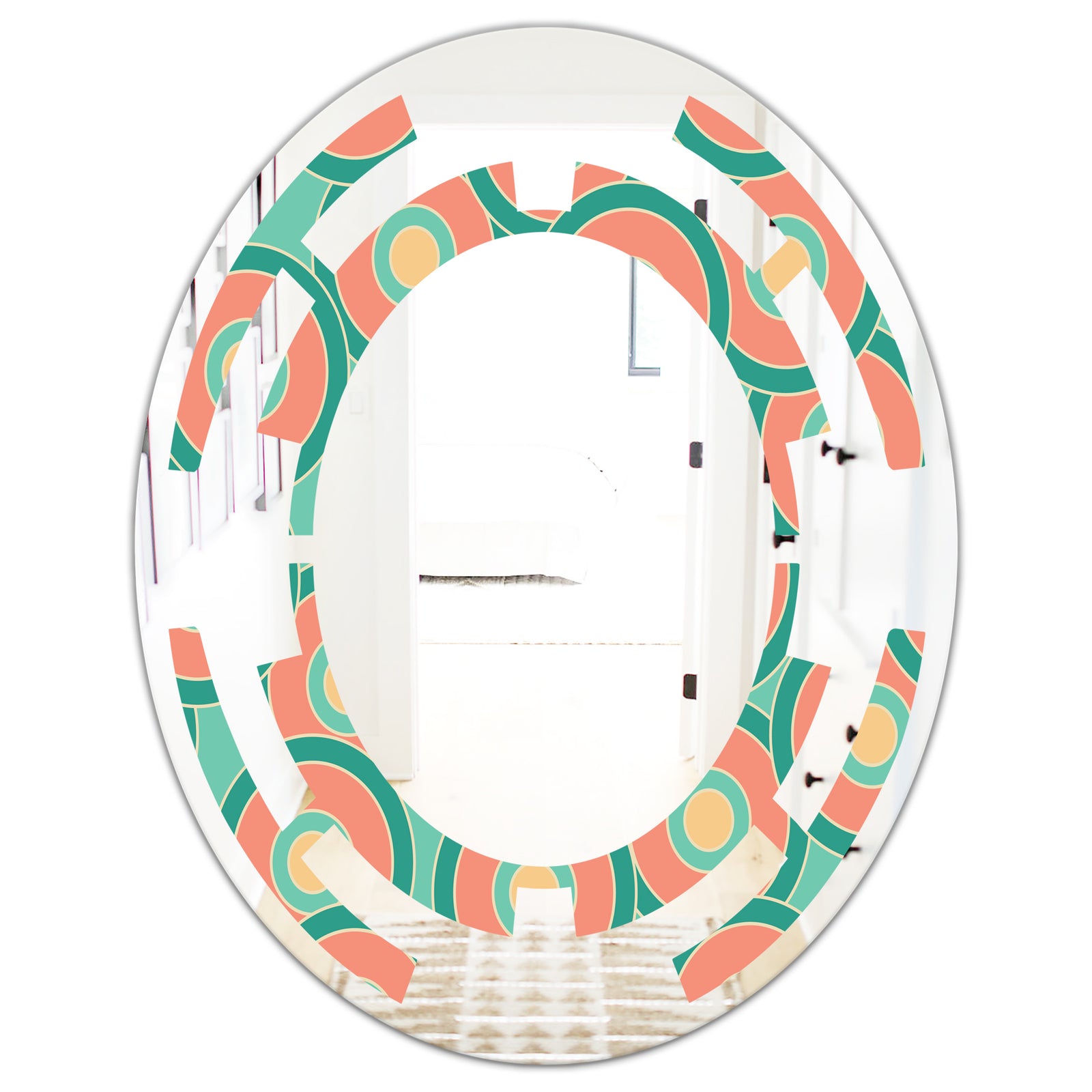 Retro Circular Pattern VI - Modern Round or Oval Wall Mirror - Space