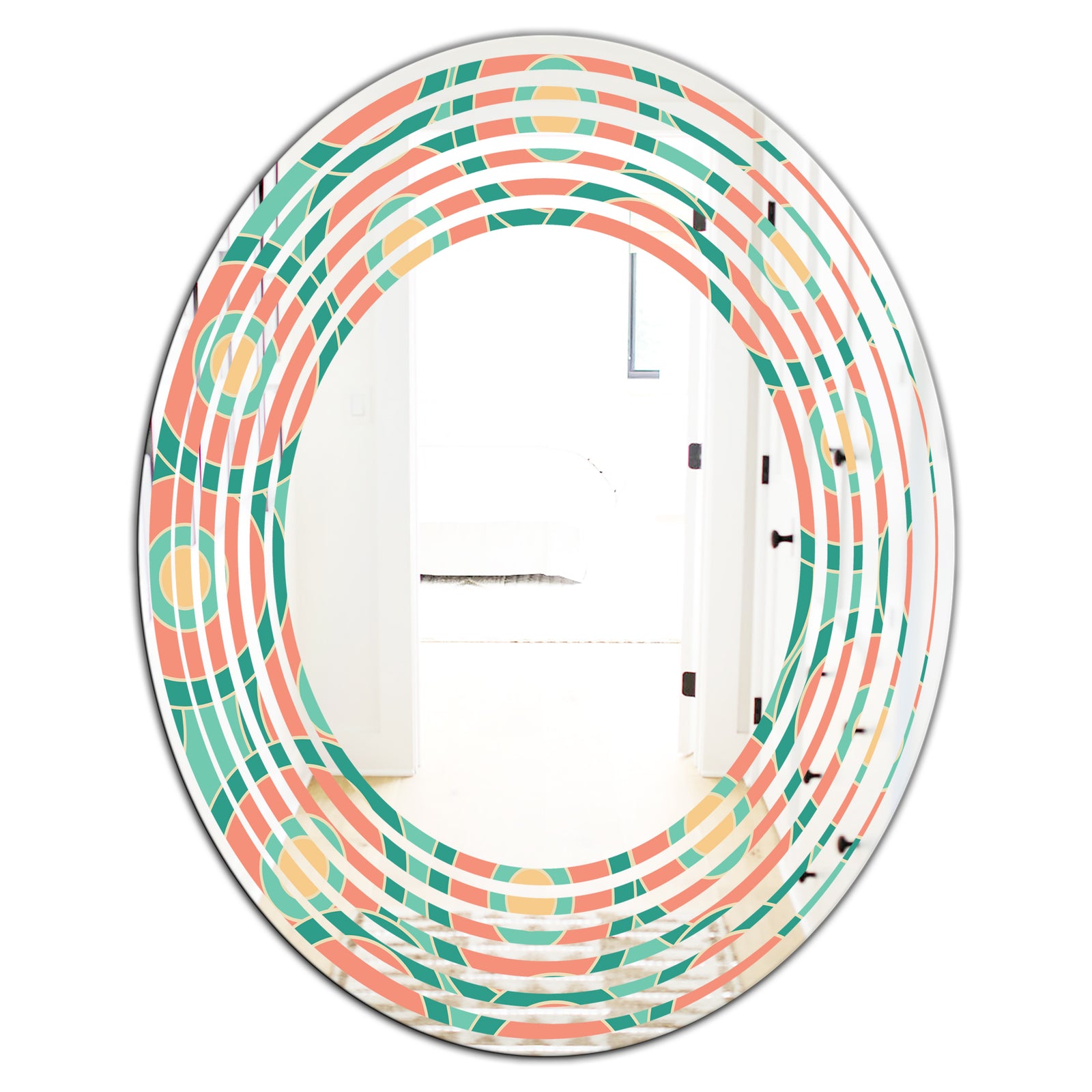 Retro Circular Pattern VI - Modern Round or Oval Wall Mirror - Wave