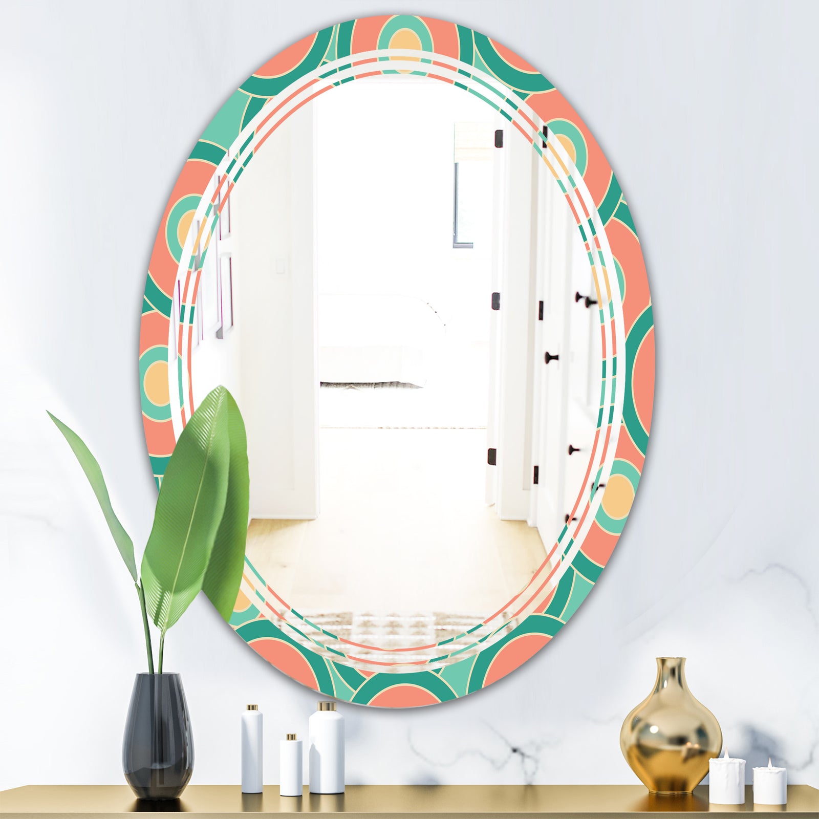 Retro Circular Pattern VI - Modern Round or Oval Wall Mirror - Triple C