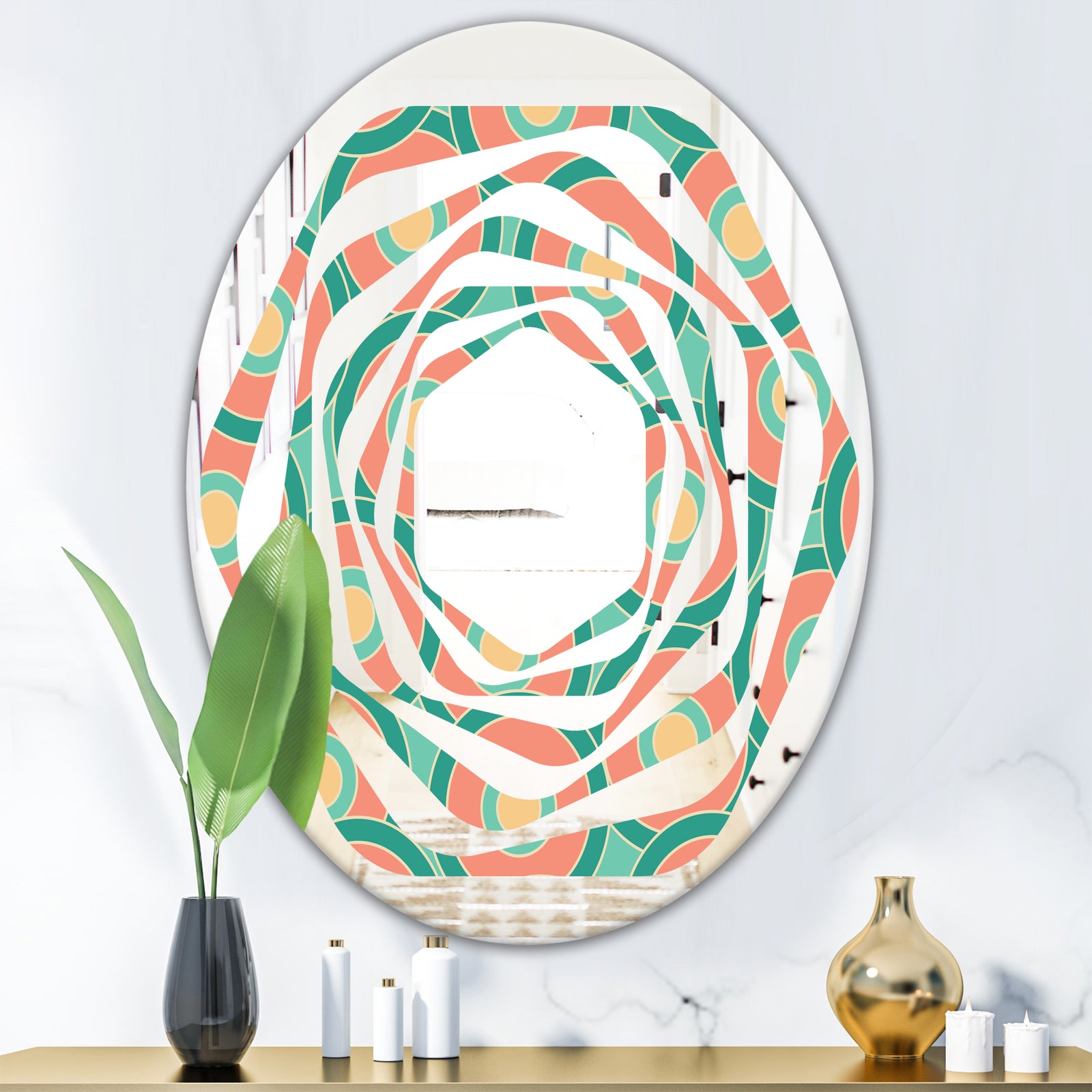 Retro Circular Pattern VI - Modern Round or Oval Wall Mirror - Whirl