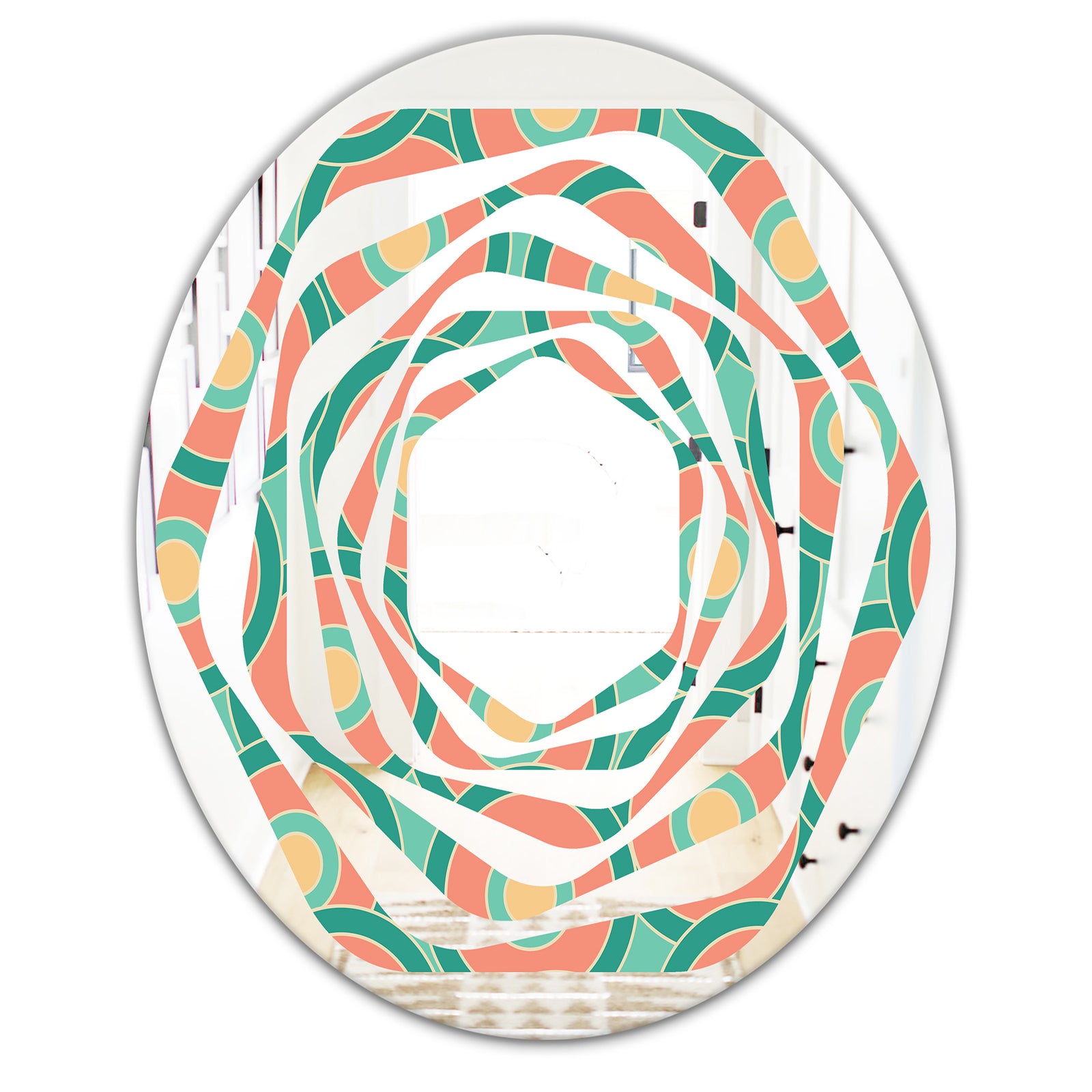 Retro Circular Pattern VI - Modern Round or Oval Wall Mirror - Whirl