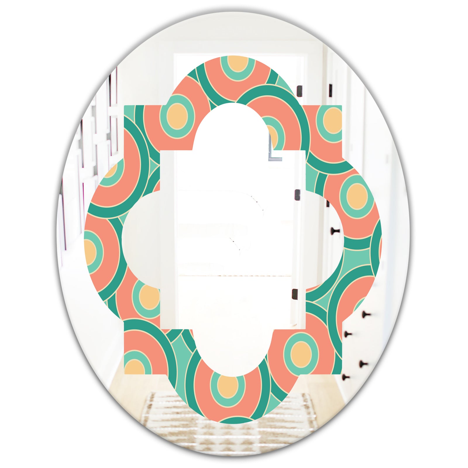 Retro Circular Pattern VI - Modern Round or Oval Wall Mirror - Quatrefoil