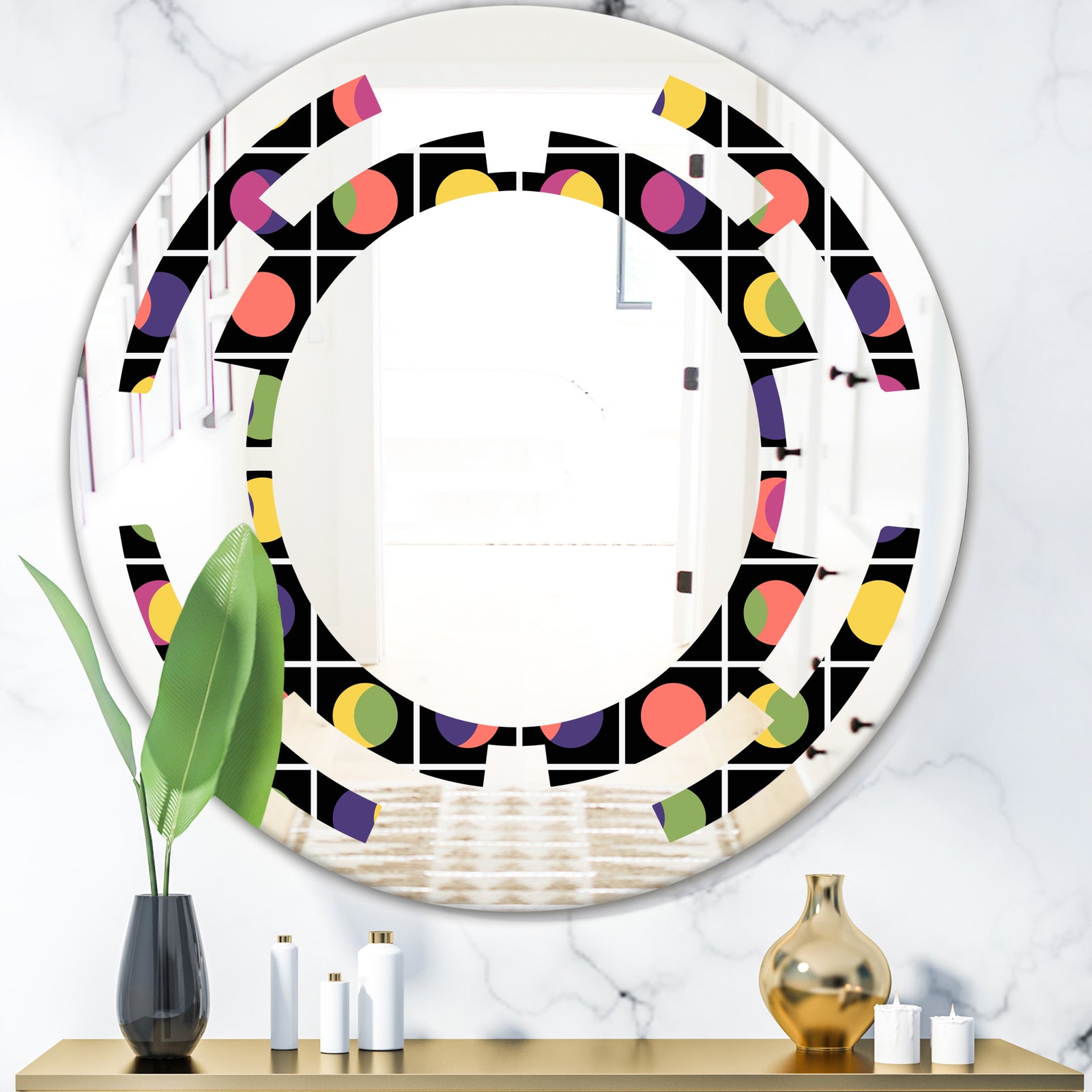 Retro Circular Moons - Modern Round or Oval Wall Mirror - Space