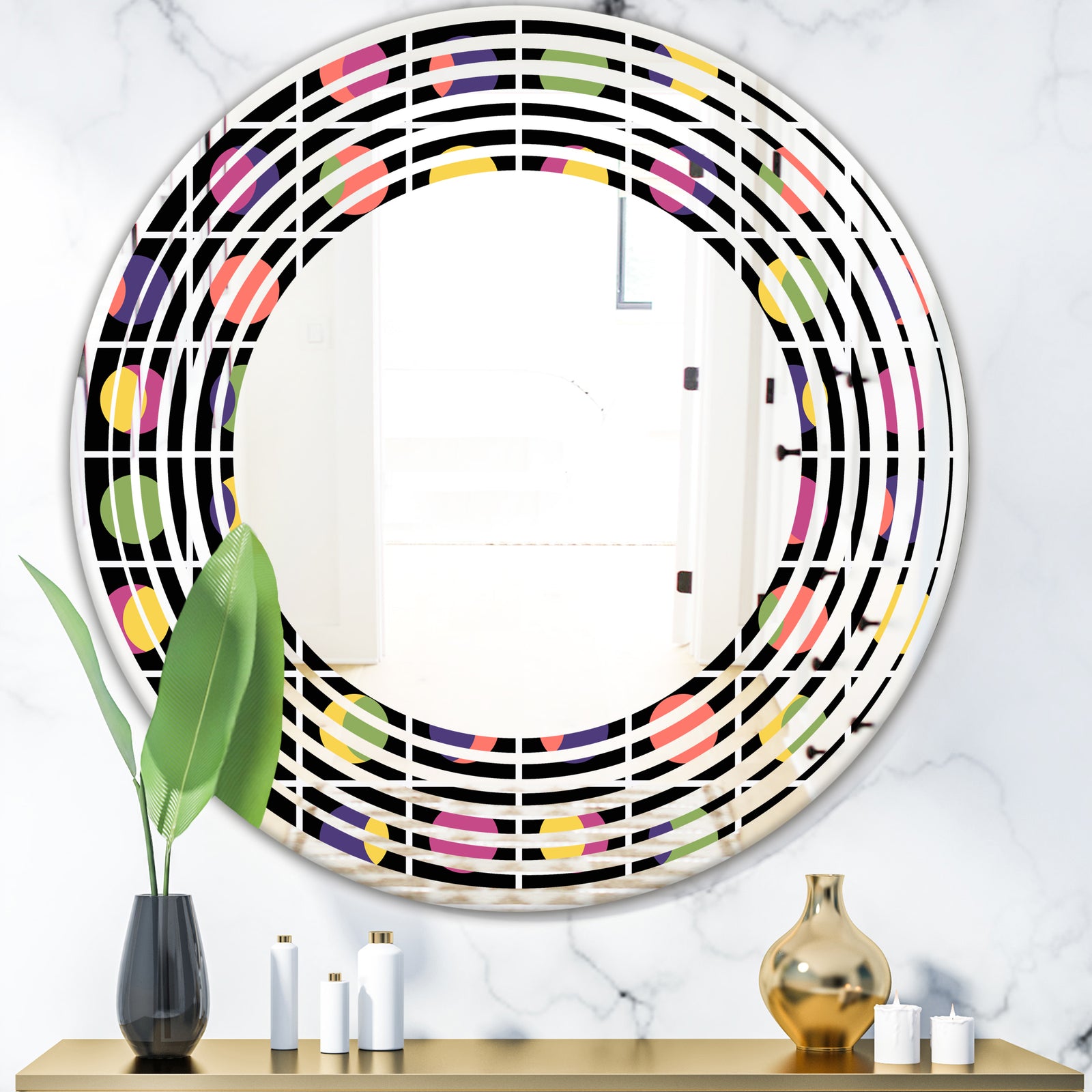 Retro Circular Moons - Modern Round or Oval Wall Mirror - Wave