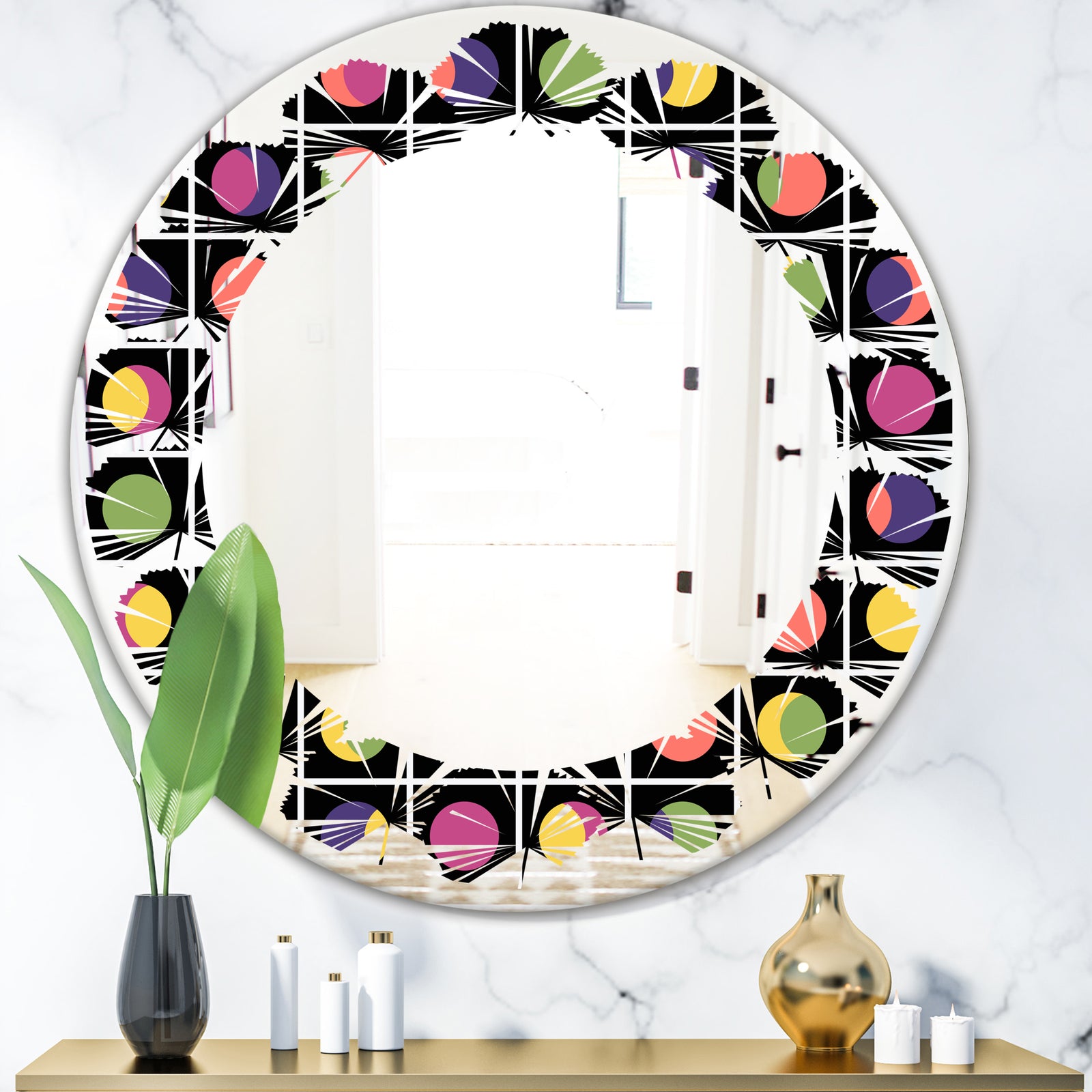 Retro Circular Moons - Modern Round or Oval Wall Mirror - Leaves