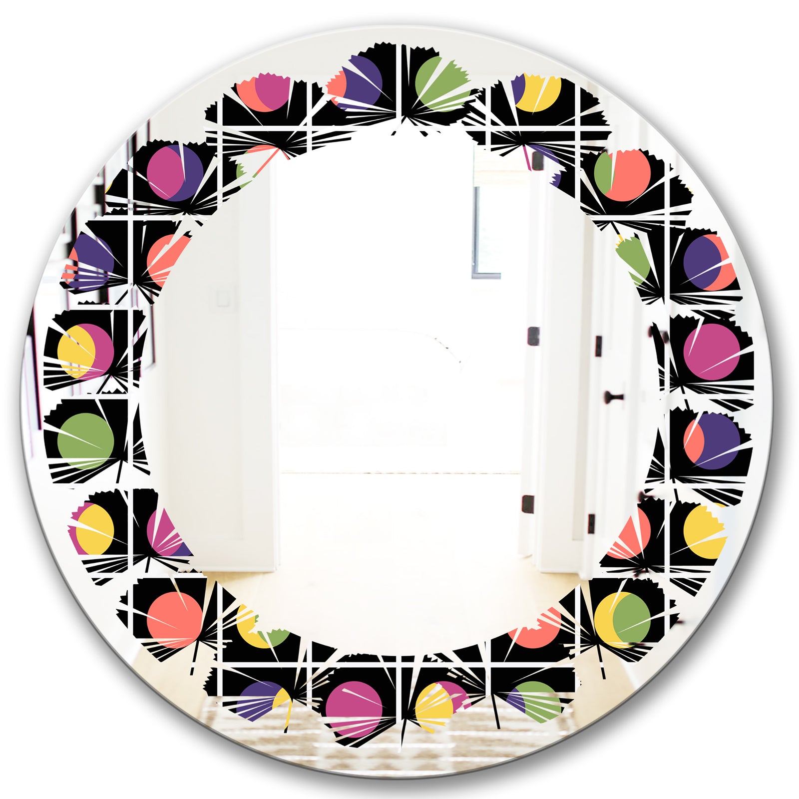 Retro Circular Moons - Modern Round or Oval Wall Mirror - Leaves
