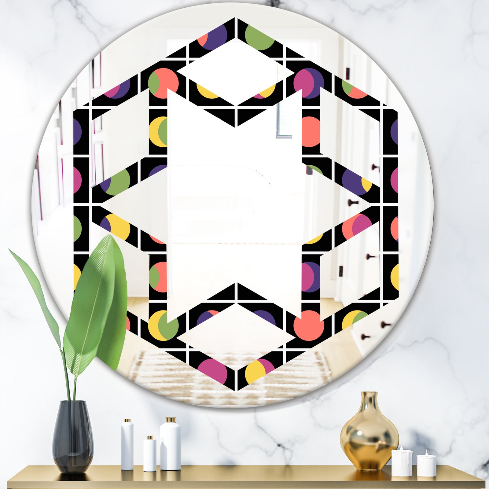 Retro Circular Moons - Modern Round or Oval Wall Mirror - Hexagon Star