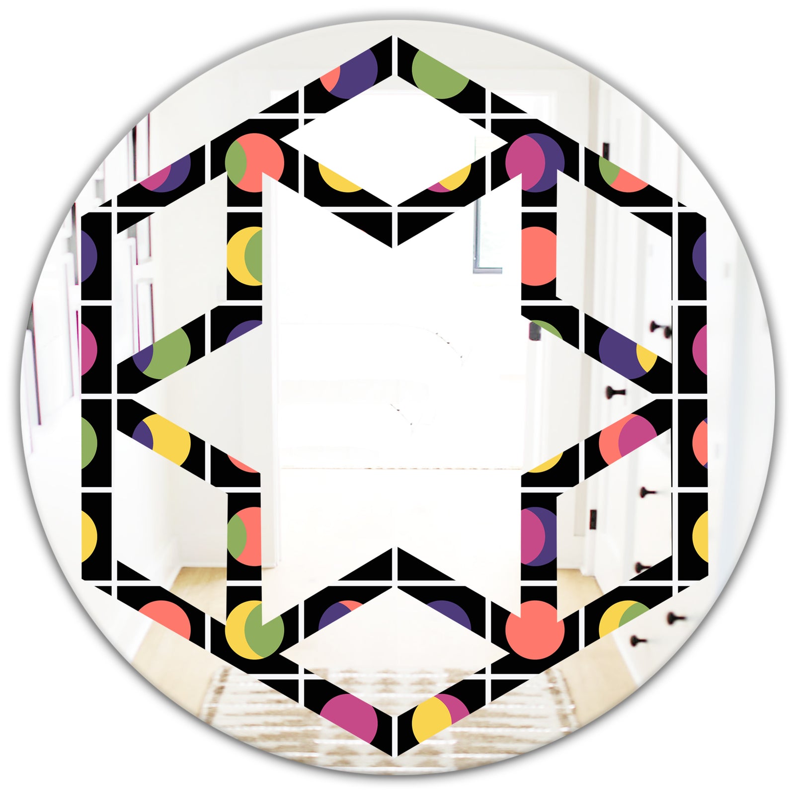 Retro Circular Moons - Modern Round or Oval Wall Mirror - Hexagon Star