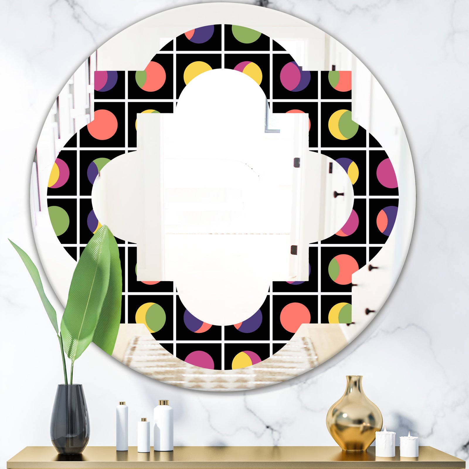 Retro Circular Moons - Modern Round or Oval Wall Mirror - Quatrefoil