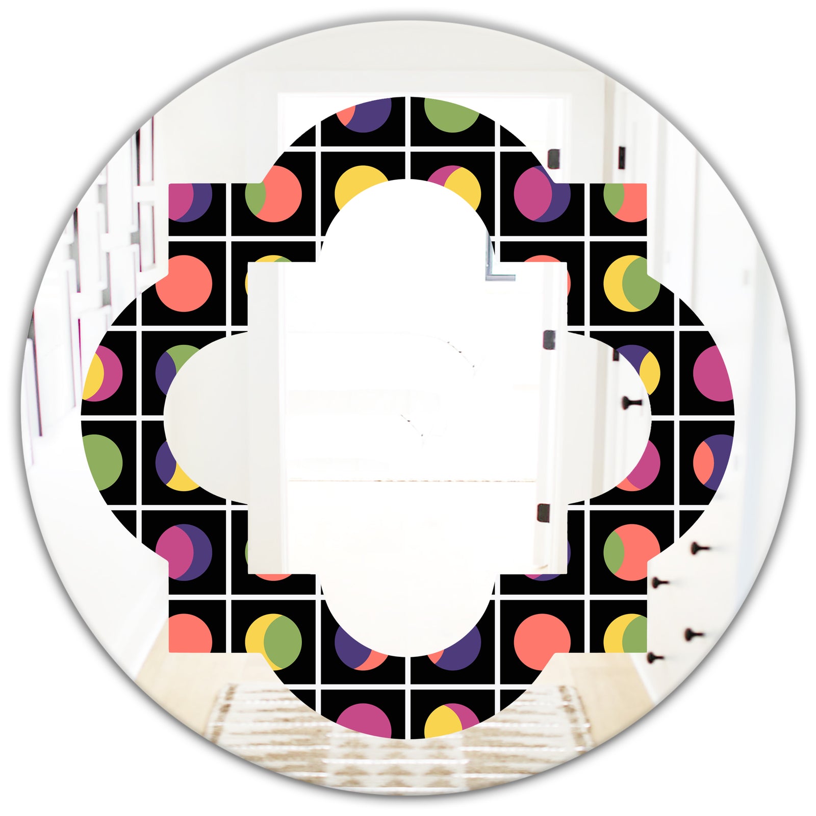 Retro Circular Moons - Modern Round or Oval Wall Mirror - Quatrefoil