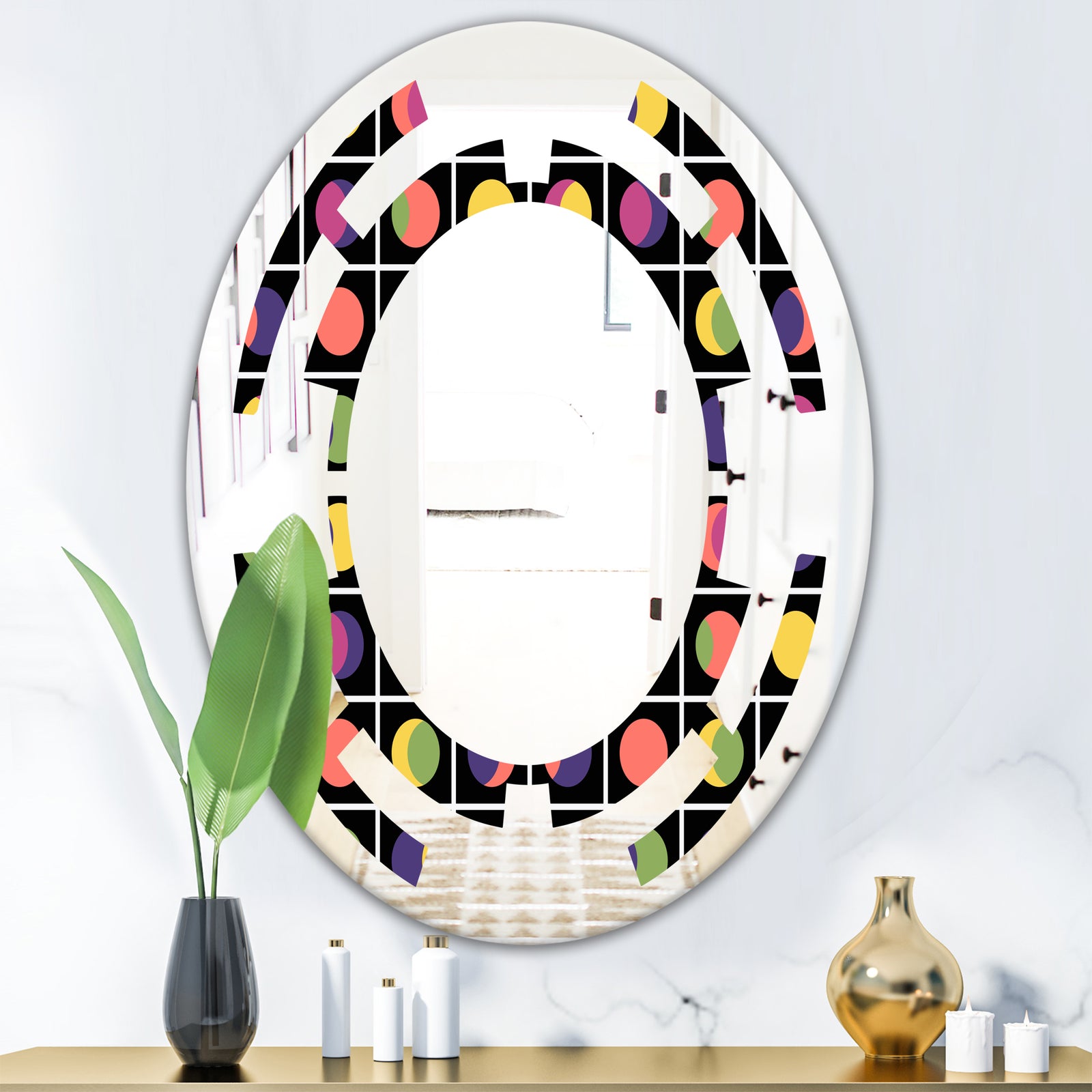 Retro Circular Moons - Modern Round or Oval Wall Mirror - Space