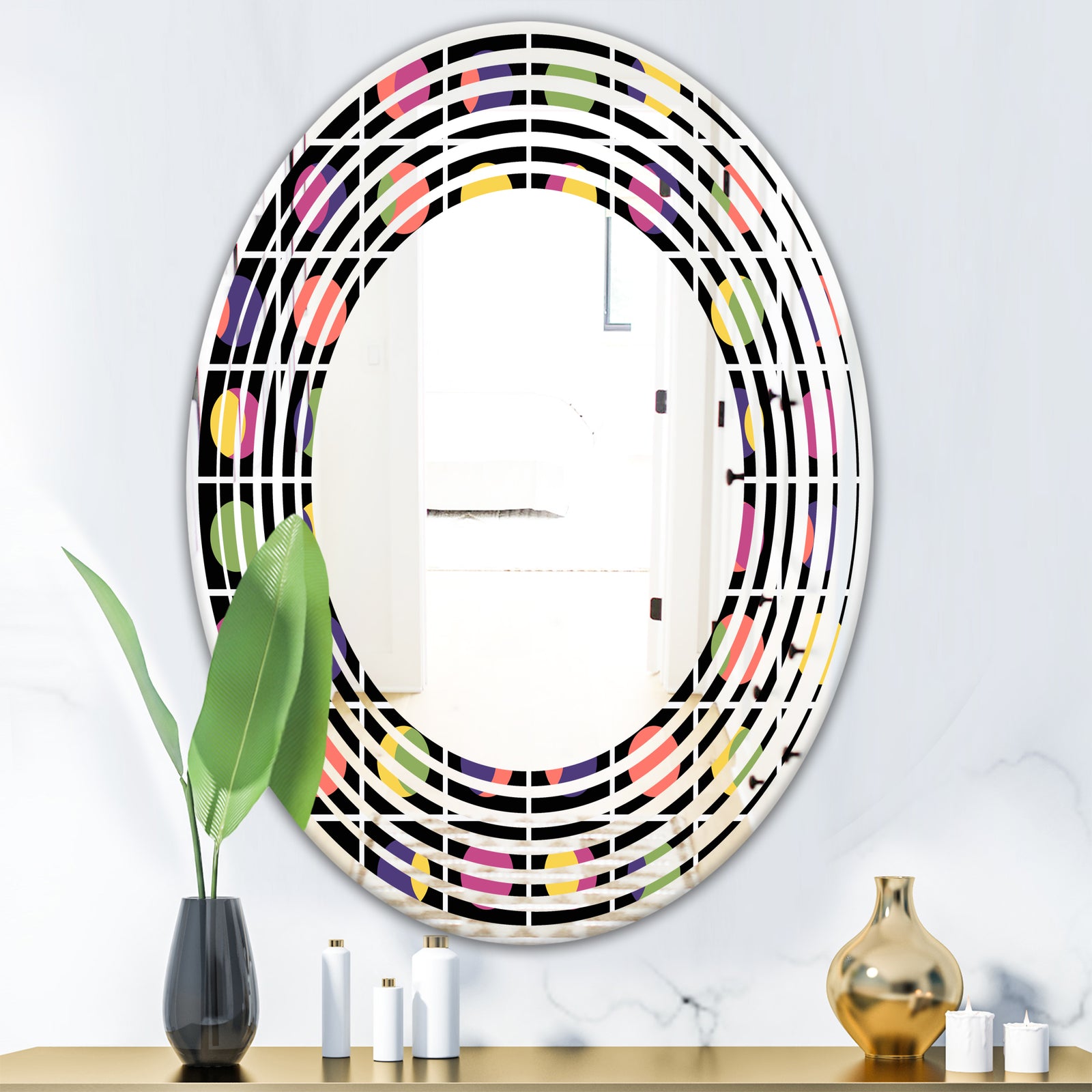 Retro Circular Moons - Modern Round or Oval Wall Mirror - Wave